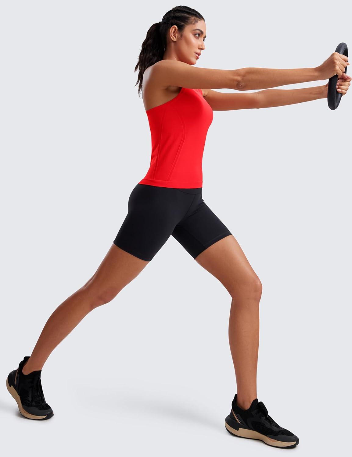 imageCRZ YOGA Seamless Crewneck Tank Tops for Women Workout Athletic Running Gym Sleeveless Shirts Racerback Breathable TeeDeep Red