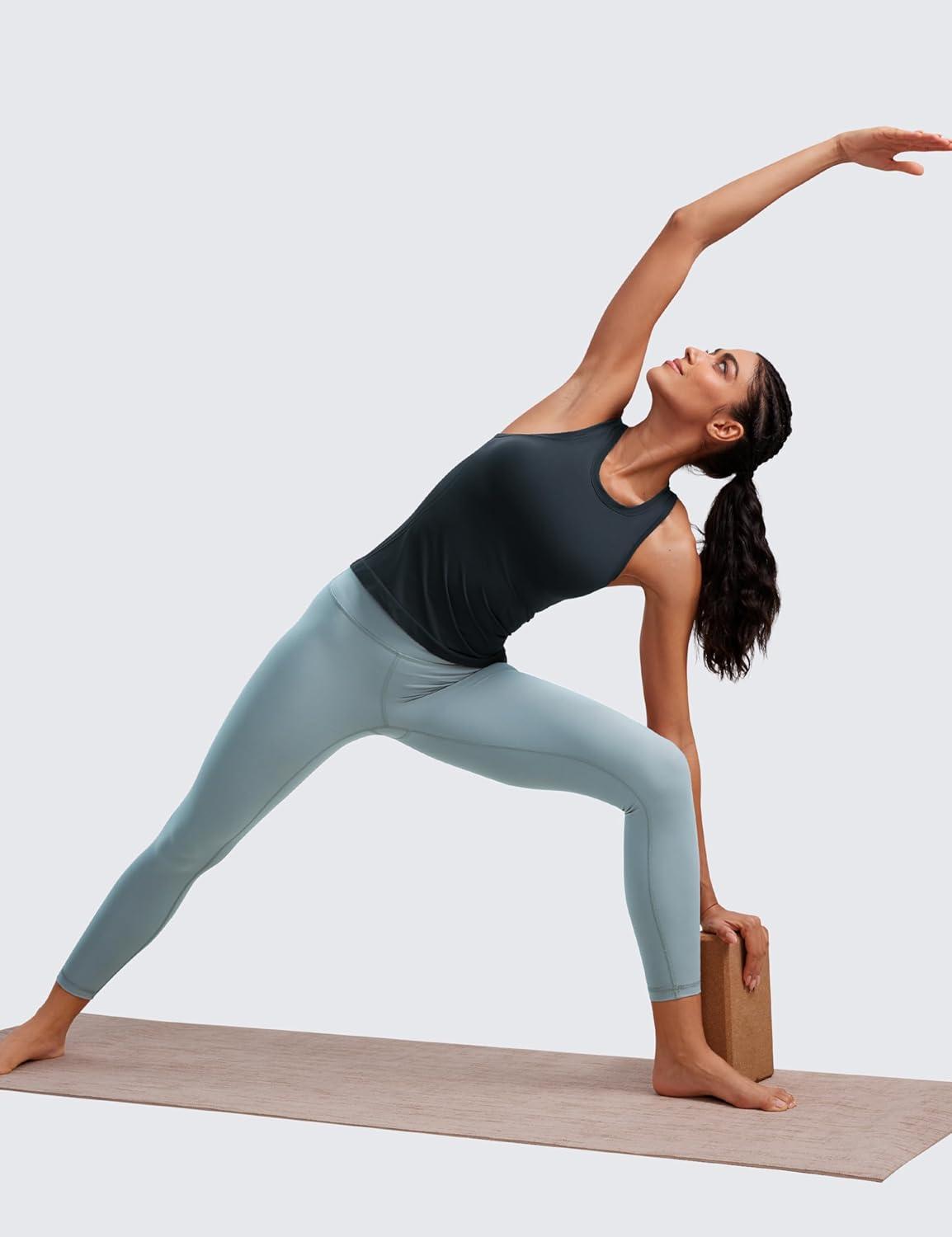 imageCRZ YOGA Seamless Crewneck Tank Tops for Women Workout Athletic Running Gym Sleeveless Shirts Racerback Breathable TeeTrue Navy