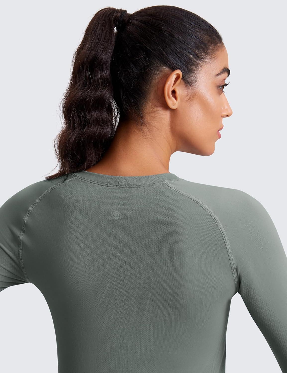 imageCRZ YOGA Seamless Long Sleeve Shirts for Women Waist Workout Athletic Running Gym Yoga Tops Crewneck Breathable Quick DryGrey Sage