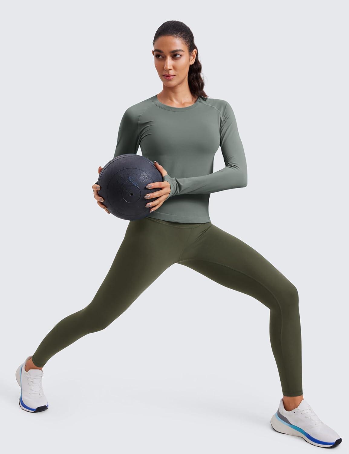 imageCRZ YOGA Seamless Long Sleeve Shirts for Women Waist Workout Athletic Running Gym Yoga Tops Crewneck Breathable Quick DryGrey Sage