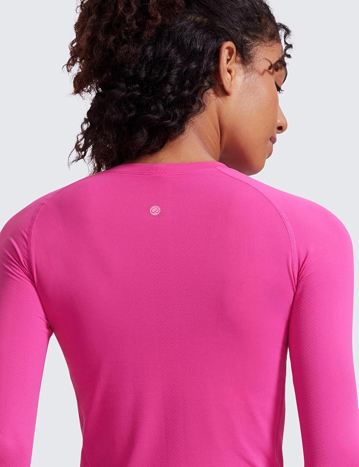 imageCRZ YOGA Seamless Long Sleeve Shirts for Women Waist Workout Athletic Running Gym Yoga Tops Crewneck Breathable Quick DryHibiscus Purple