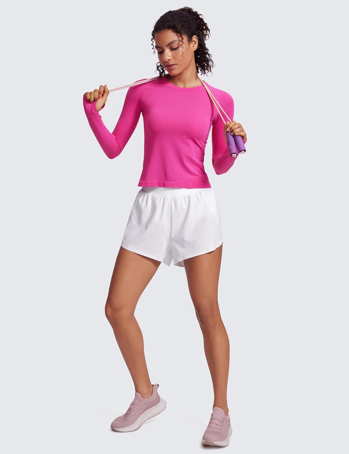 imageCRZ YOGA Seamless Long Sleeve Shirts for Women Waist Workout Athletic Running Gym Yoga Tops Crewneck Breathable Quick DryHibiscus Purple