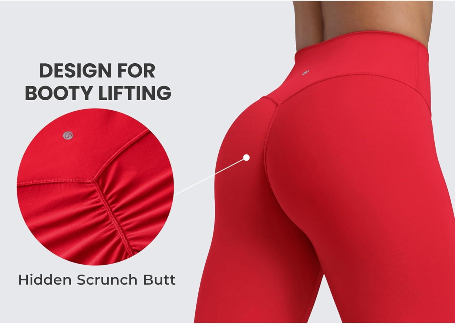 imageCRZ YOGA Secretsculpt Butterlift Workout Leggings 25quot No Front Seam High Waisted Womens Yoga Pants Booty Scrunch ButtAurora Red