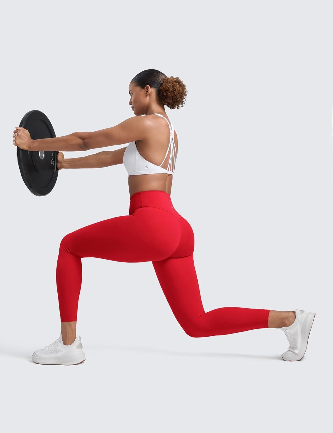 imageCRZ YOGA Secretsculpt Butterlift Workout Leggings 25quot No Front Seam High Waisted Womens Yoga Pants Booty Scrunch ButtAurora Red