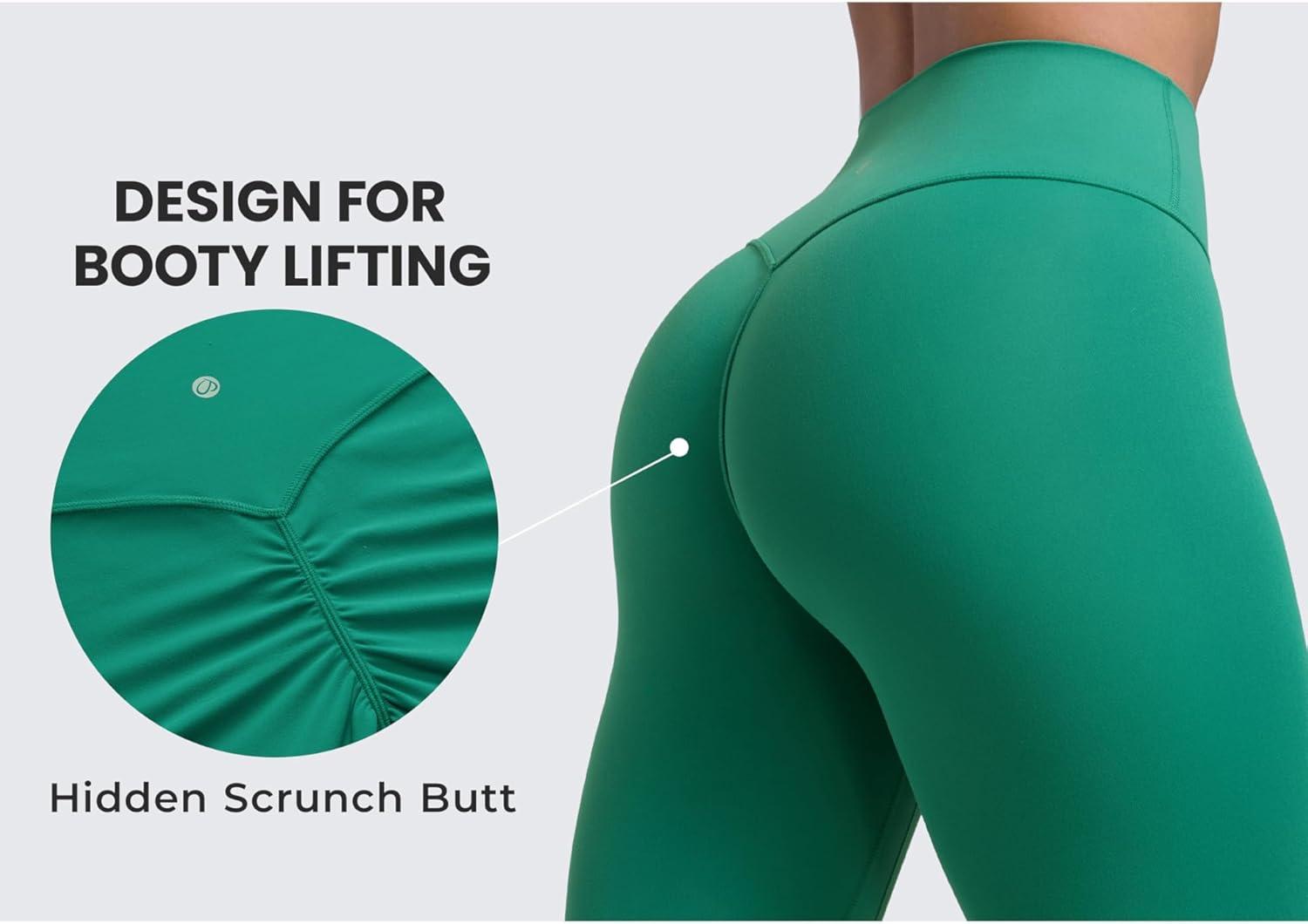 imageCRZ YOGA Secretsculpt Butterlift Workout Leggings 25quot No Front Seam High Waisted Womens Yoga Pants Booty Scrunch ButtCascadia Green