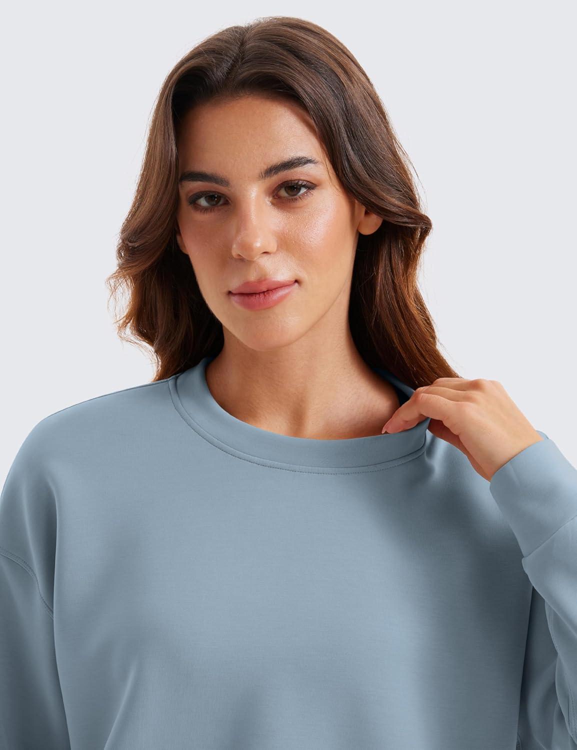 imageCRZ YOGA SoftAura Pullover Sweatshirt for Women Crewneck Workout Casual Basic Fall Sweat ShirtsBelgian Blue