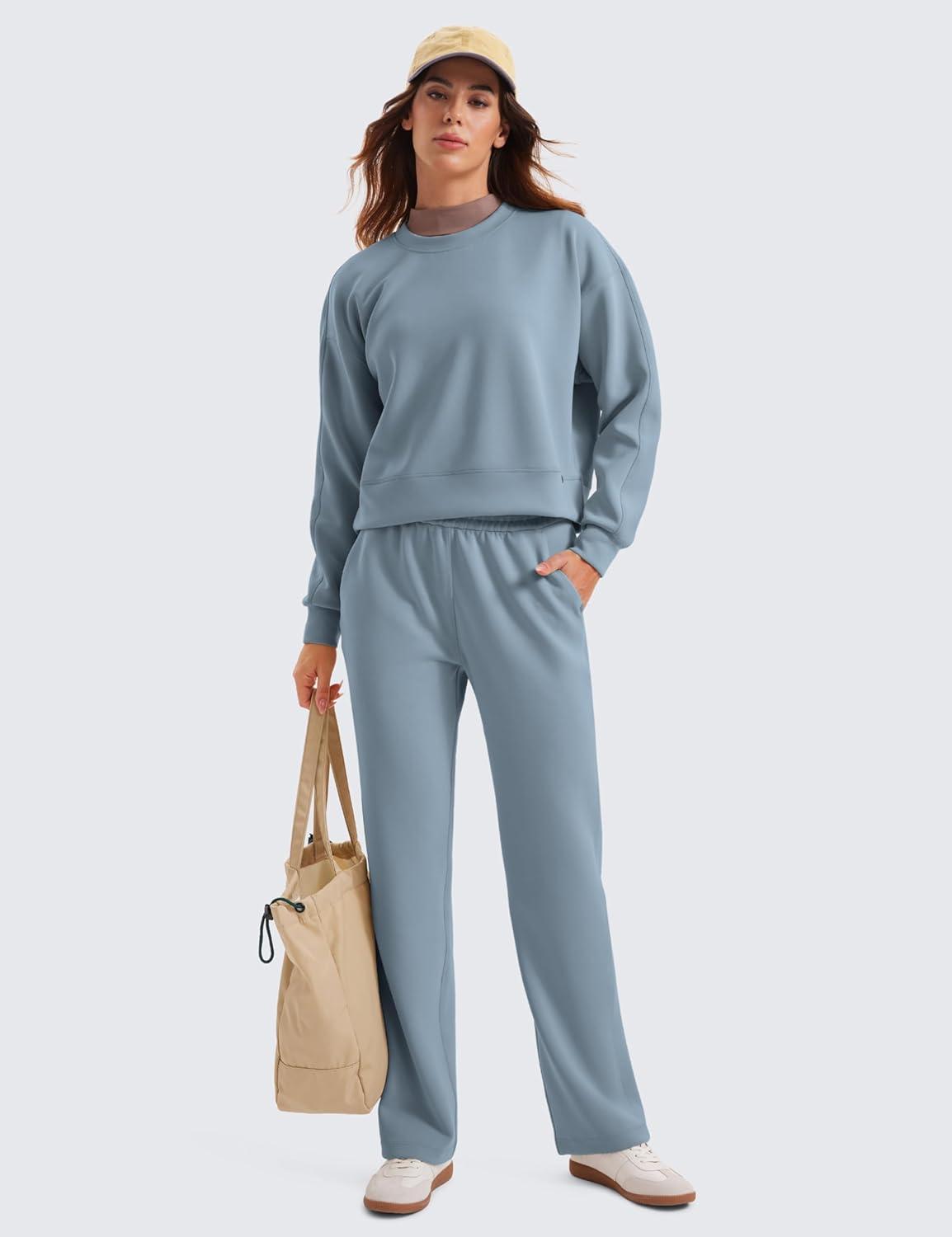 imageCRZ YOGA SoftAura Pullover Sweatshirt for Women Crewneck Workout Casual Basic Fall Sweat ShirtsBelgian Blue