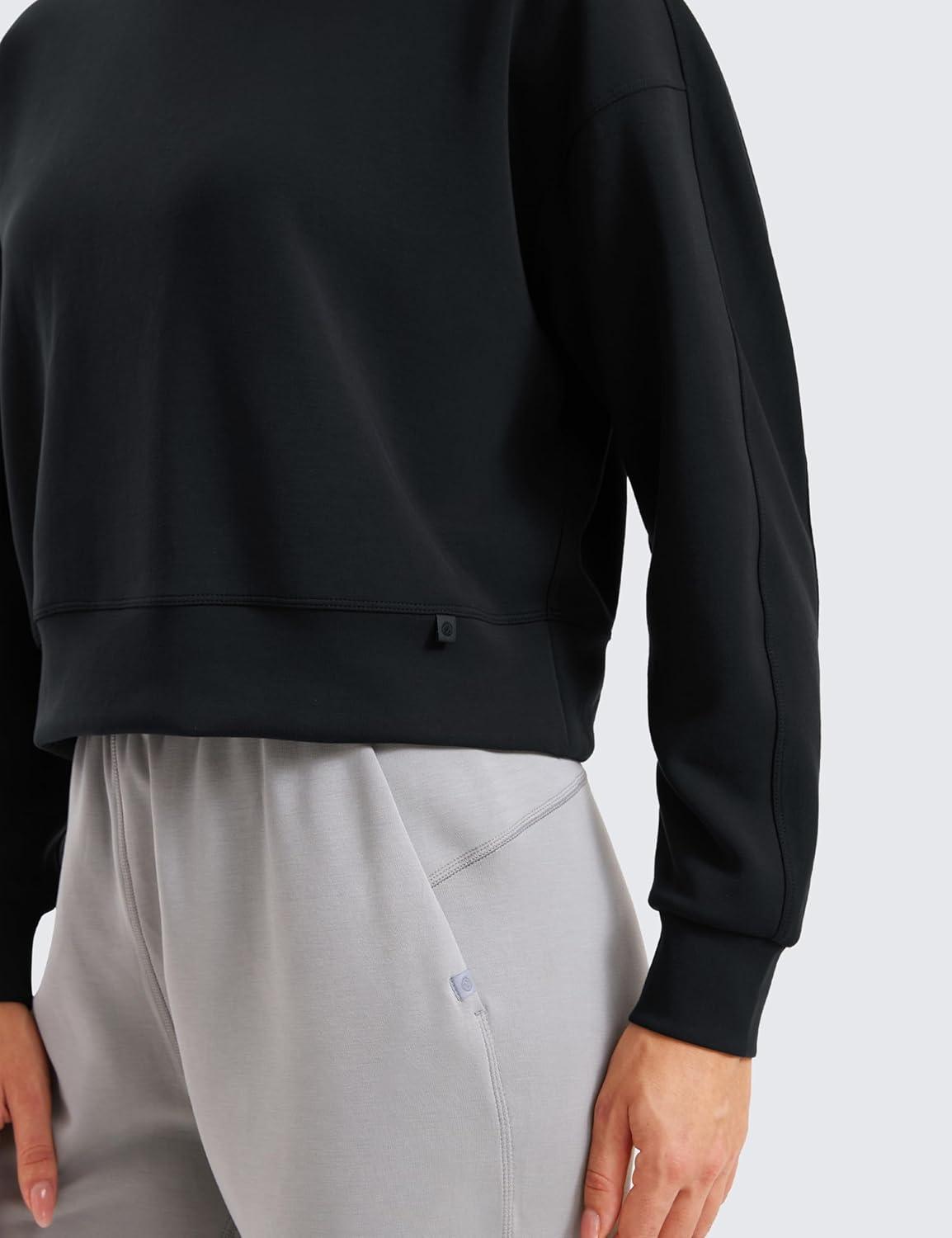 imageCRZ YOGA SoftAura Pullover Sweatshirt for Women Crewneck Workout Casual Basic Fall Sweat ShirtsBlack