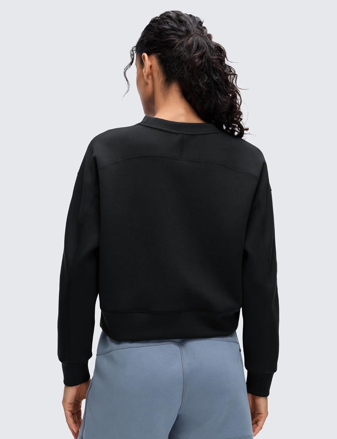 imageCRZ YOGA SoftAura Pullover Sweatshirt for Women Crewneck Workout Casual Basic Fall Sweat ShirtsBlack
