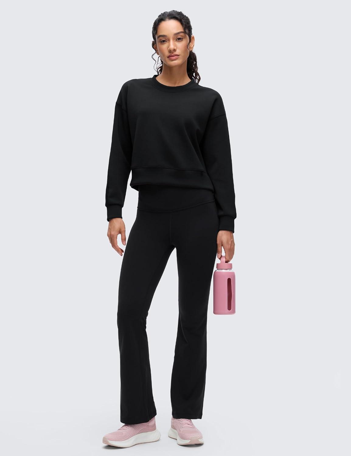 imageCRZ YOGA SoftAura Pullover Sweatshirt for Women Crewneck Workout Casual Basic Fall Sweat ShirtsBlack