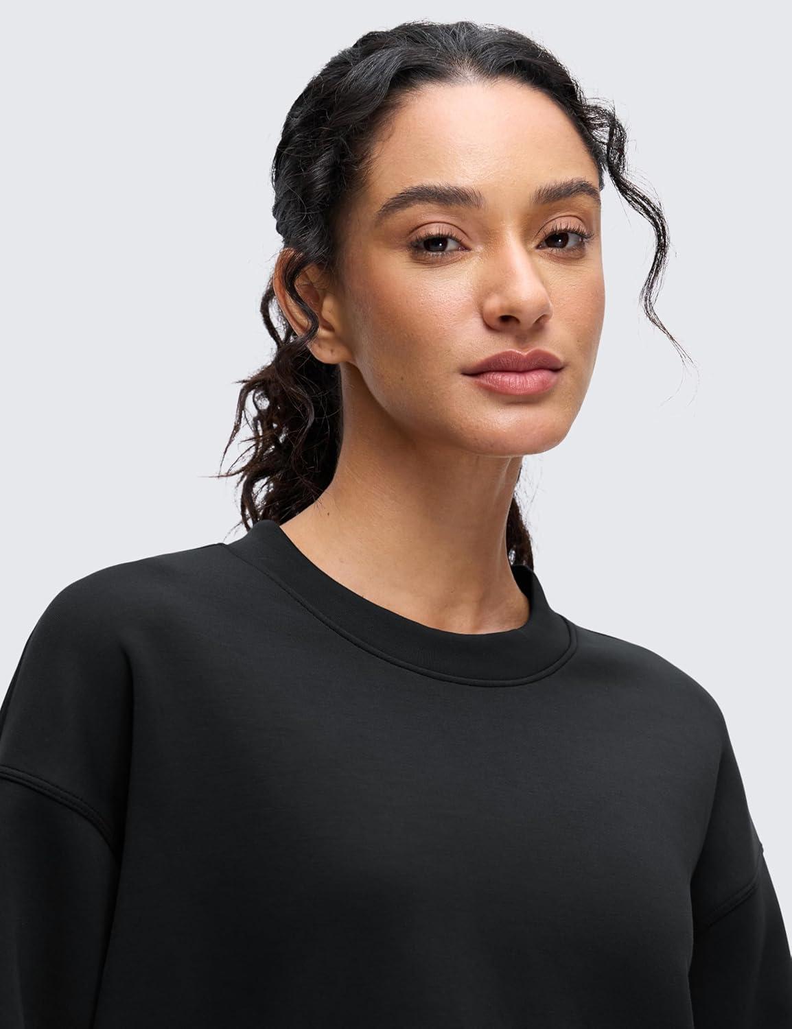 imageCRZ YOGA SoftAura Pullover Sweatshirt for Women Crewneck Workout Casual Basic Fall Sweat ShirtsBlack