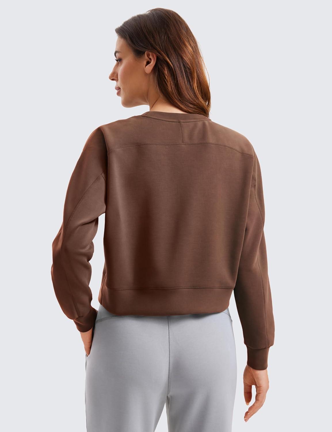 imageCRZ YOGA SoftAura Pullover Sweatshirt for Women Crewneck Workout Casual Basic Fall Sweat ShirtsCoffee Brown