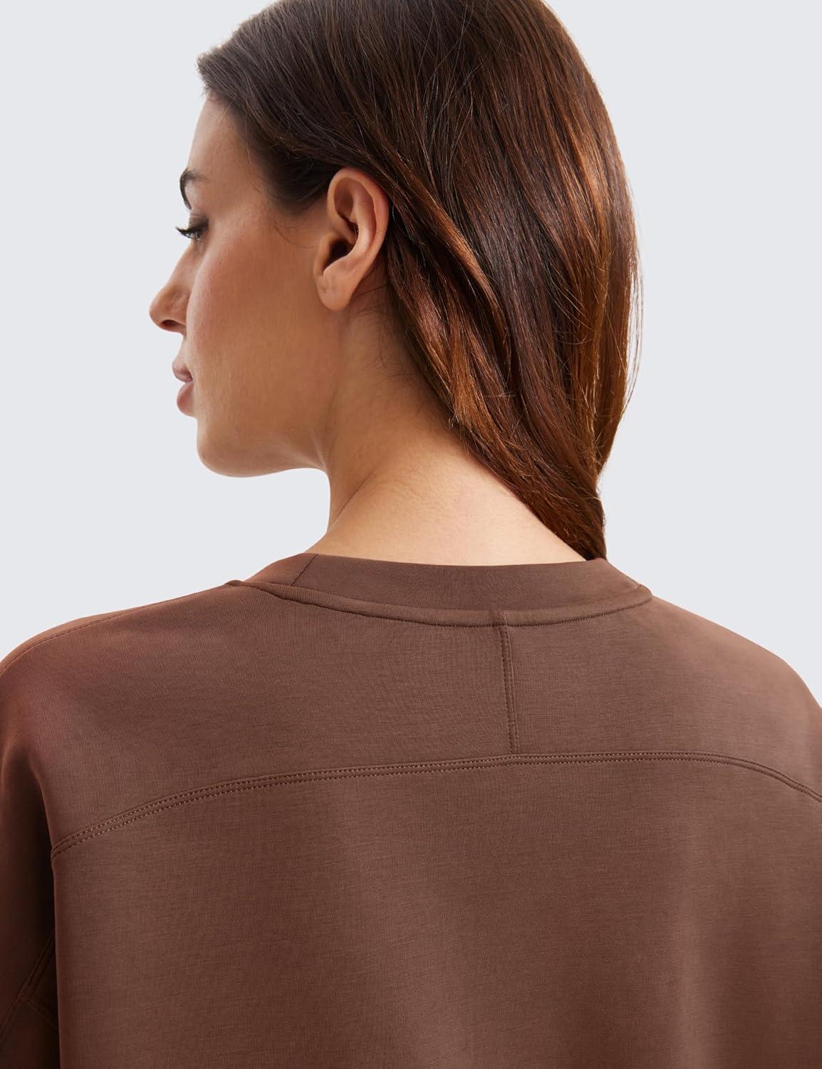 imageCRZ YOGA SoftAura Pullover Sweatshirt for Women Crewneck Workout Casual Basic Fall Sweat ShirtsCoffee Brown