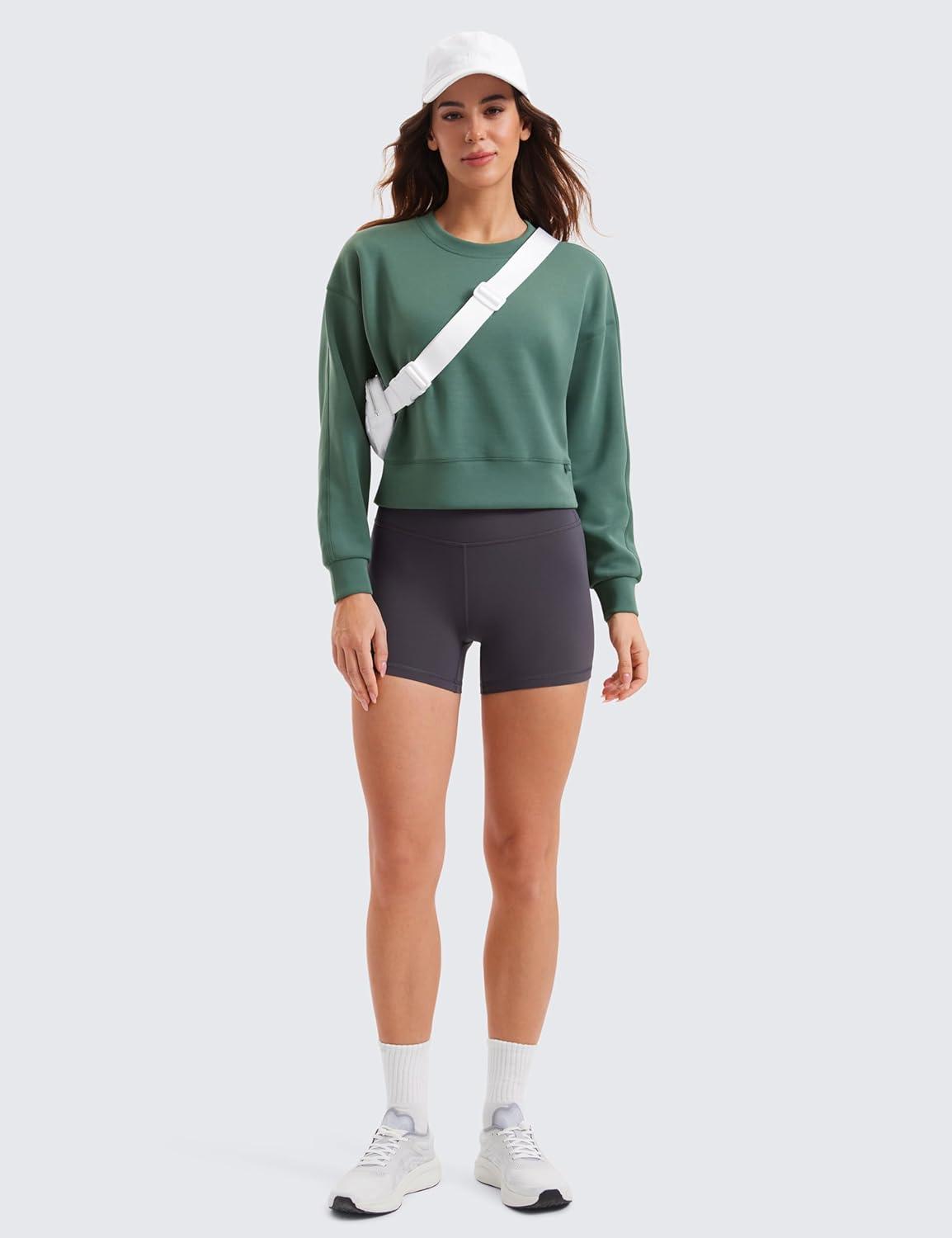 imageCRZ YOGA SoftAura Pullover Sweatshirt for Women Crewneck Workout Casual Basic Fall Sweat ShirtsDark Forest Green
