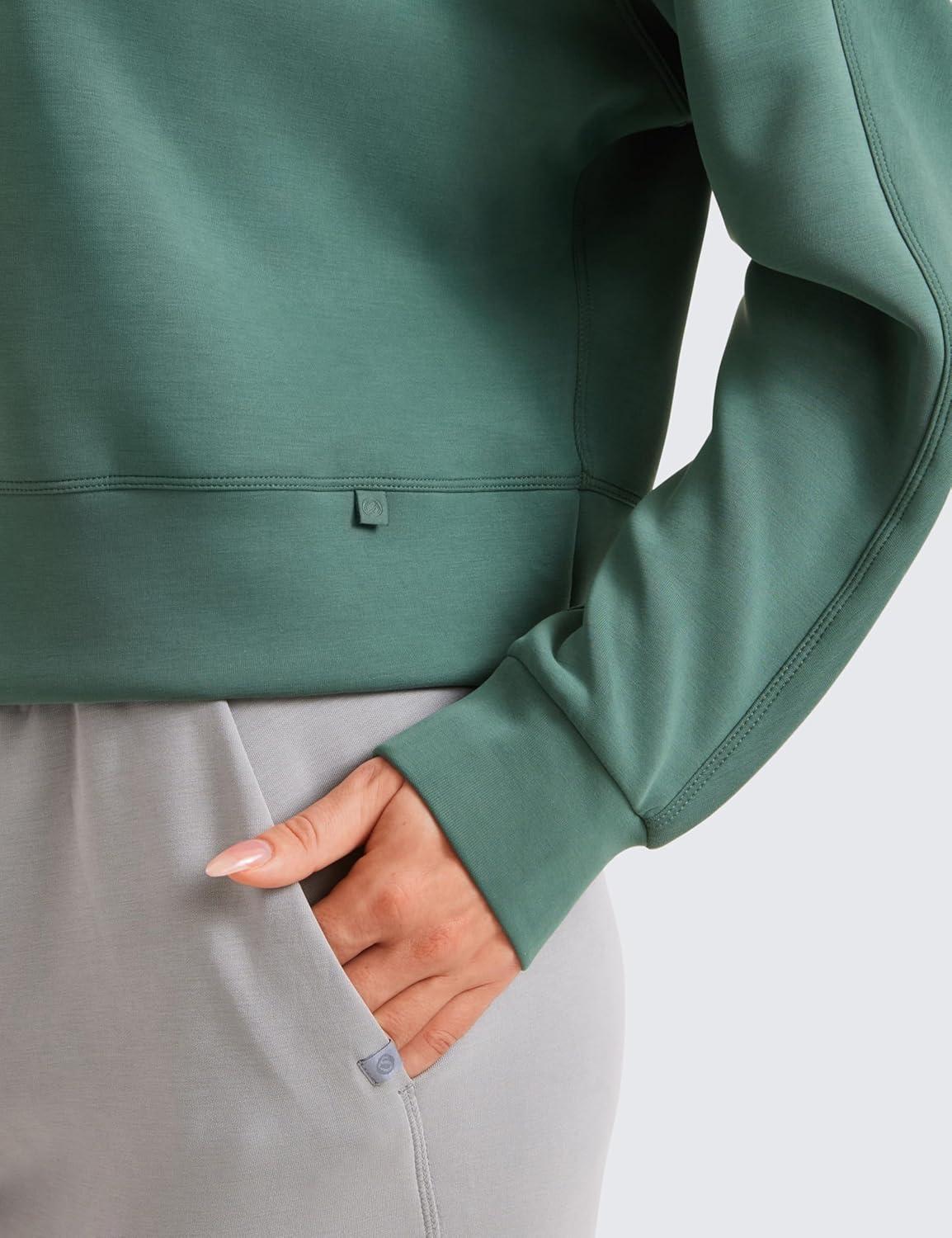 imageCRZ YOGA SoftAura Pullover Sweatshirt for Women Crewneck Workout Casual Basic Fall Sweat ShirtsDark Forest Green
