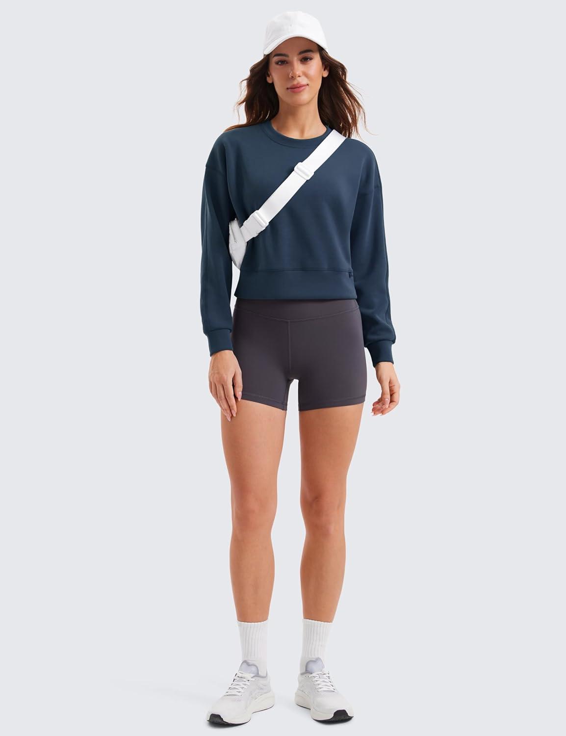 imageCRZ YOGA SoftAura Pullover Sweatshirt for Women Crewneck Workout Casual Basic Fall Sweat ShirtsInk Blue