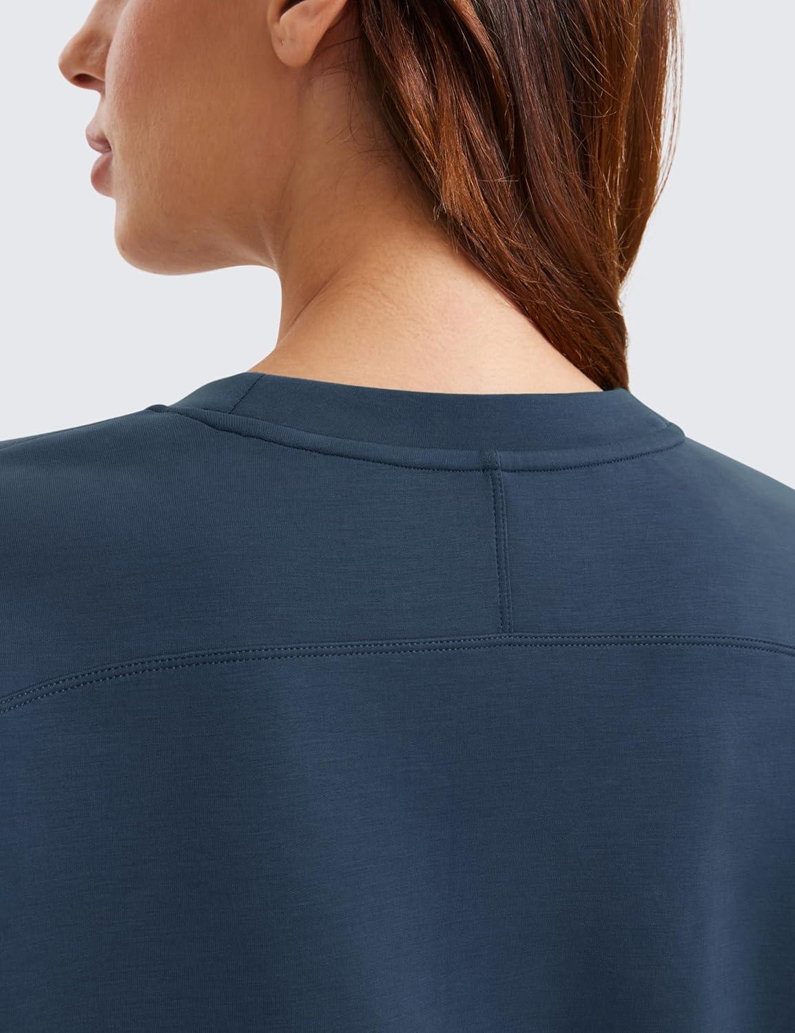 imageCRZ YOGA SoftAura Pullover Sweatshirt for Women Crewneck Workout Casual Basic Fall Sweat ShirtsInk Blue