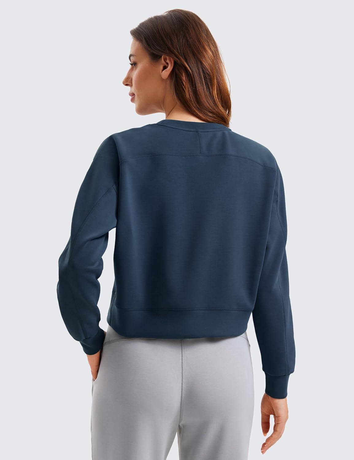 imageCRZ YOGA SoftAura Pullover Sweatshirt for Women Crewneck Workout Casual Basic Fall Sweat ShirtsInk Blue