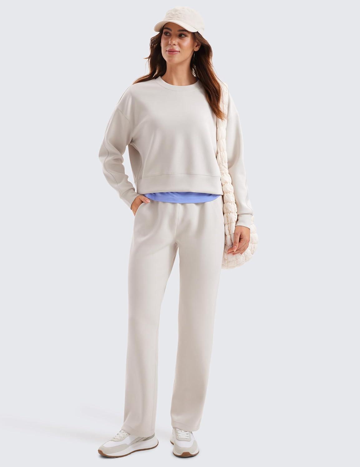 imageCRZ YOGA SoftAura Pullover Sweatshirt for Women Crewneck Workout Casual Basic Fall Sweat ShirtsMilky White Bone