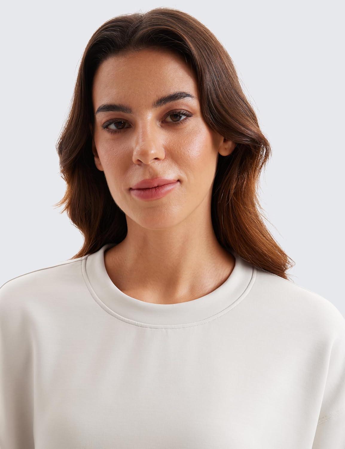 imageCRZ YOGA SoftAura Pullover Sweatshirt for Women Crewneck Workout Casual Basic Fall Sweat ShirtsMilky White Bone