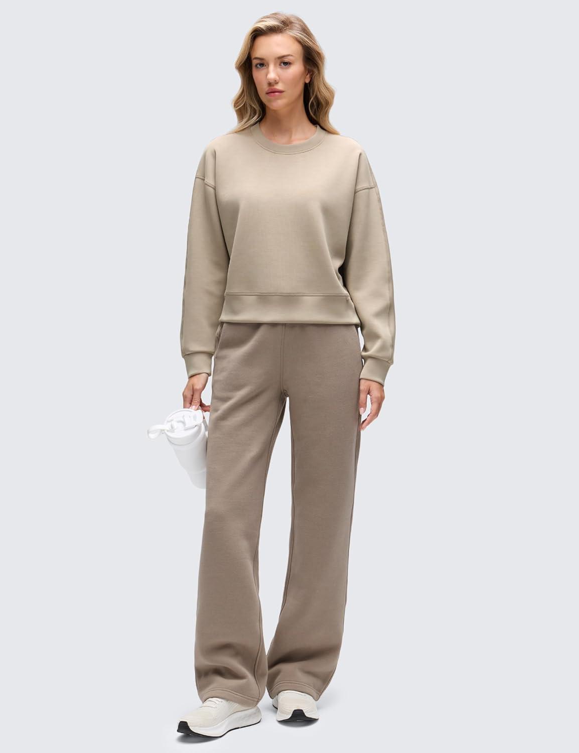 imageCRZ YOGA SoftAura Pullover Sweatshirt for Women Crewneck Workout Casual Basic Fall Sweat ShirtsOak