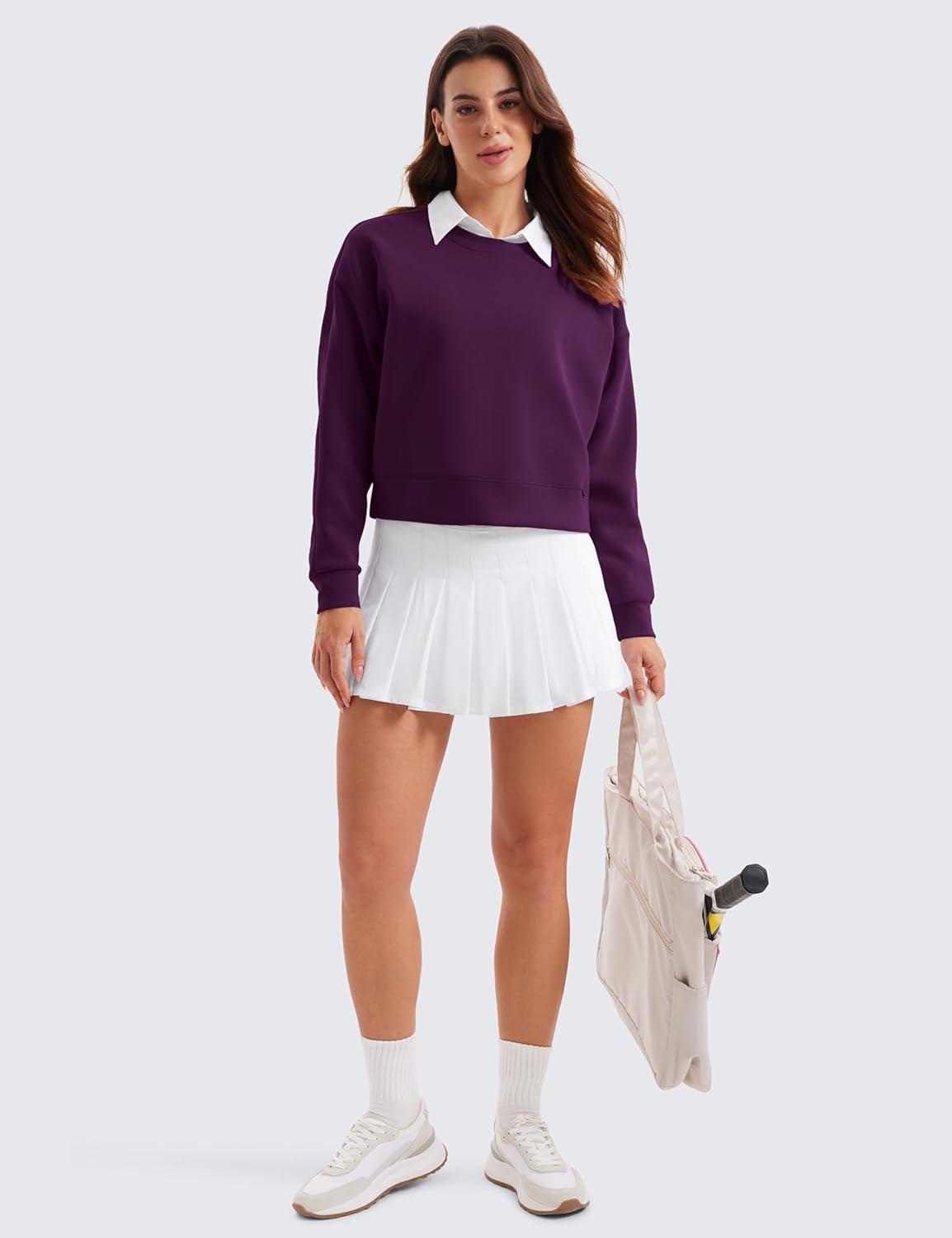 imageCRZ YOGA SoftAura Pullover Sweatshirt for Women Crewneck Workout Casual Basic Fall Sweat ShirtsPlum Magenta