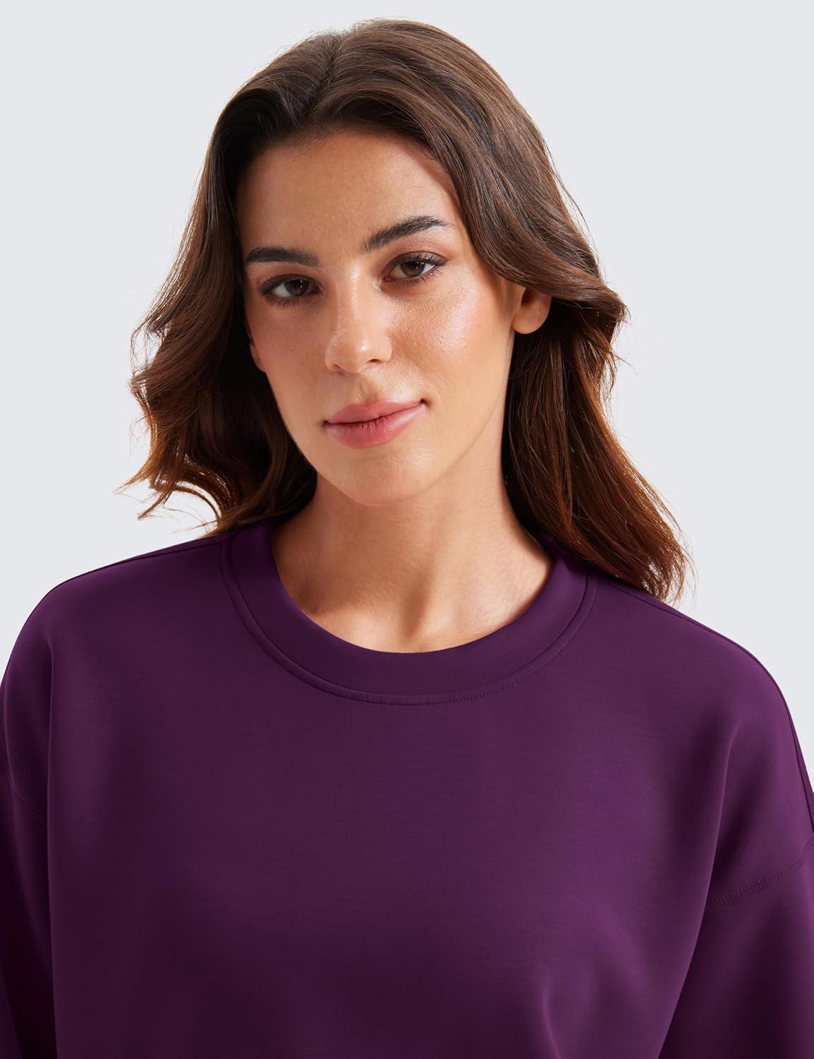 imageCRZ YOGA SoftAura Pullover Sweatshirt for Women Crewneck Workout Casual Basic Fall Sweat ShirtsPlum Magenta