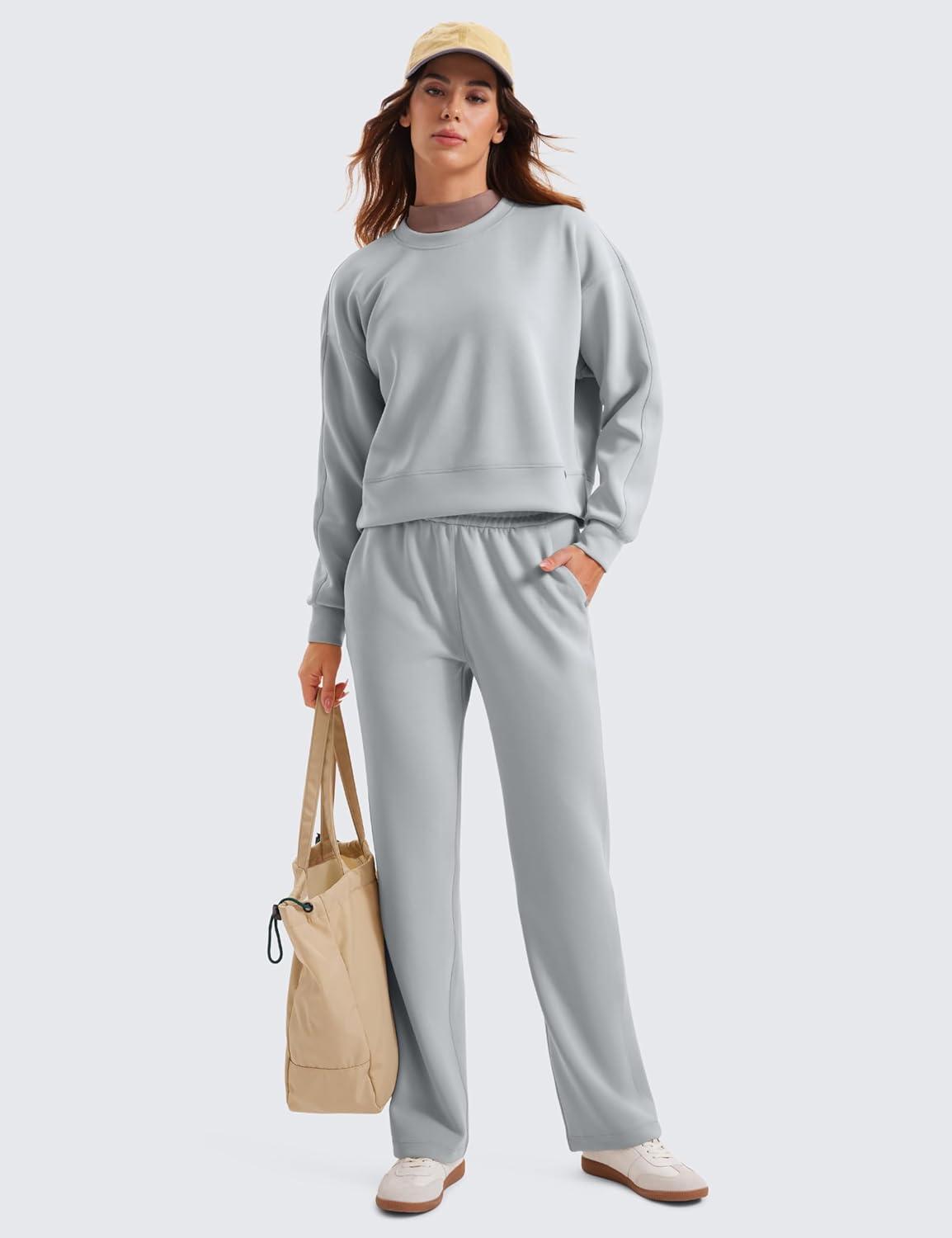 imageCRZ YOGA SoftAura Pullover Sweatshirt for Women Crewneck Workout Casual Basic Fall Sweat ShirtsRhino Grey