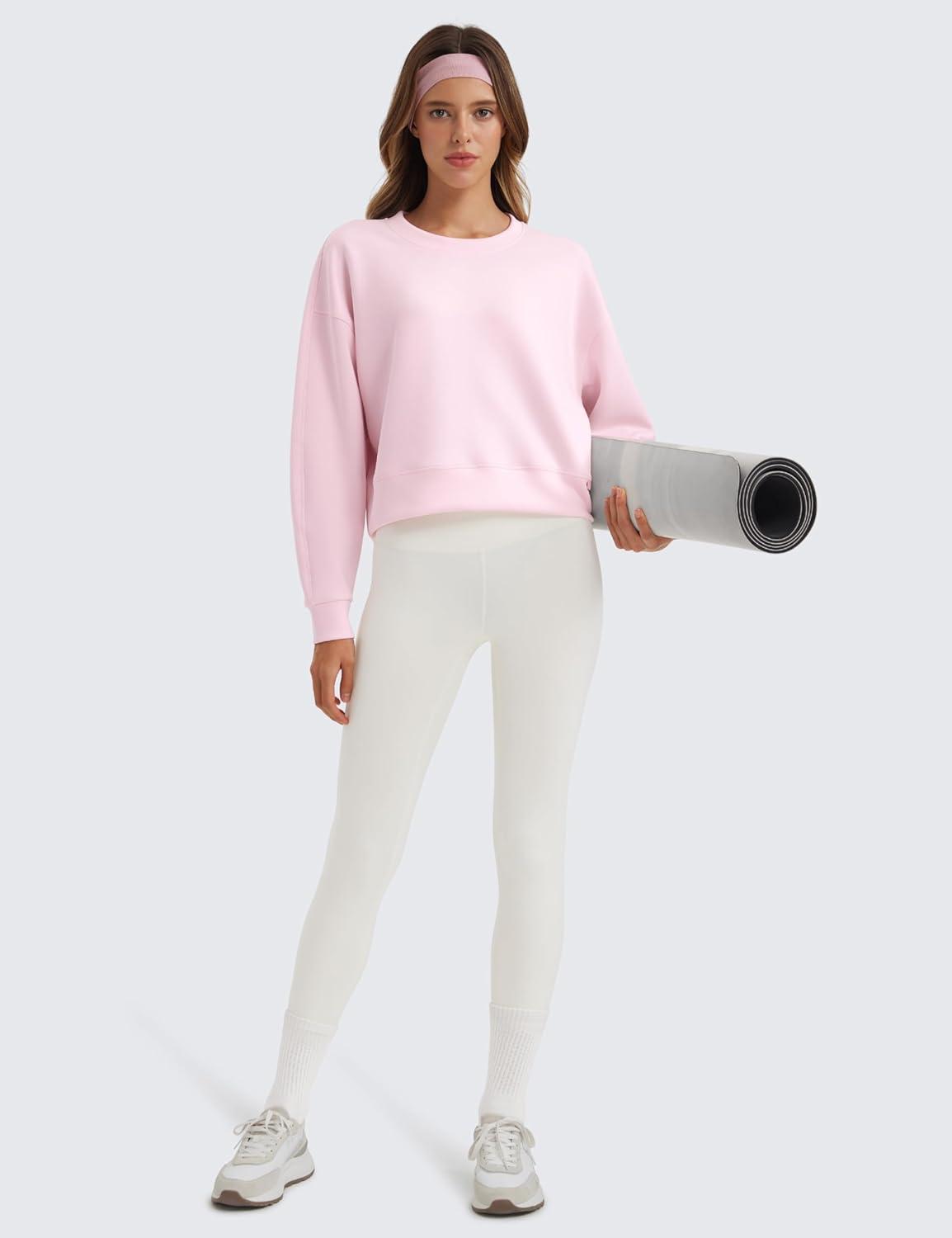 imageCRZ YOGA SoftAura Pullover Sweatshirt for Women Crewneck Workout Casual Basic Fall Sweat ShirtsStrawberry Pink