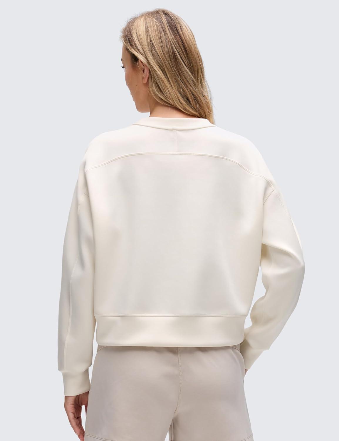 imageCRZ YOGA SoftAura Pullover Sweatshirt for Women Crewneck Workout Casual Basic Fall Sweat ShirtsWhite Apricot