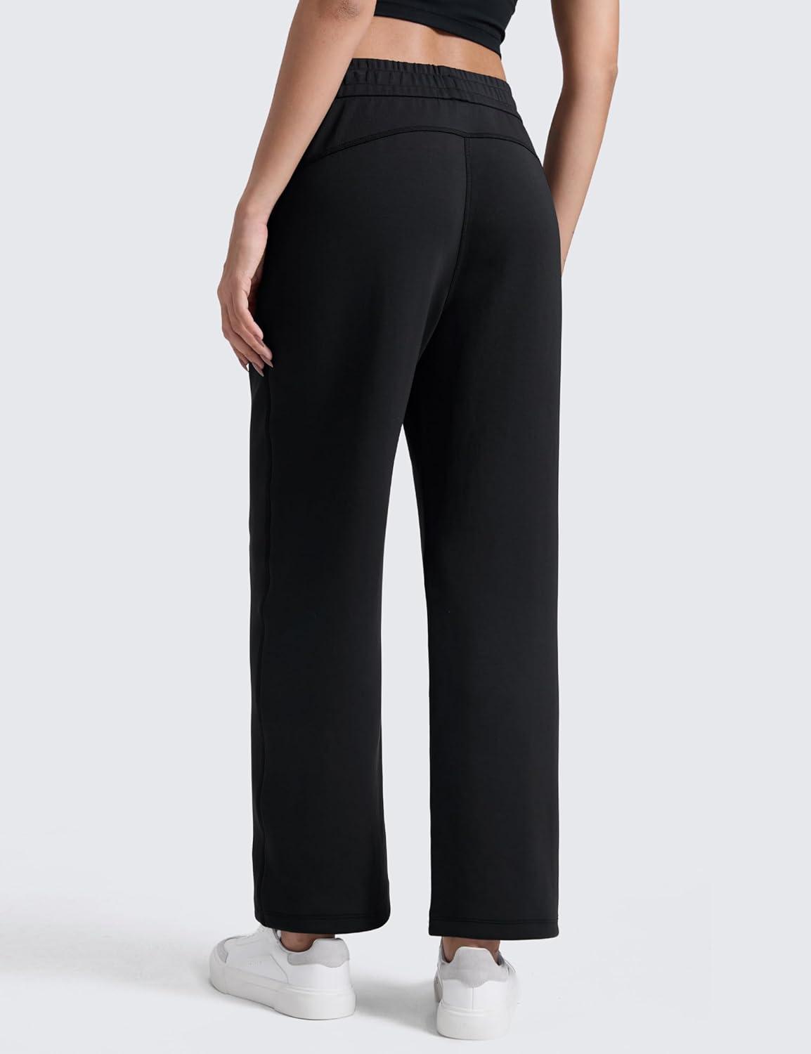 imageCRZ YOGA SoftAura Wide Leg Casual Sweatpants Women 29quot31quot Modal Lounge Travel Casual Pants with PocketsBlack