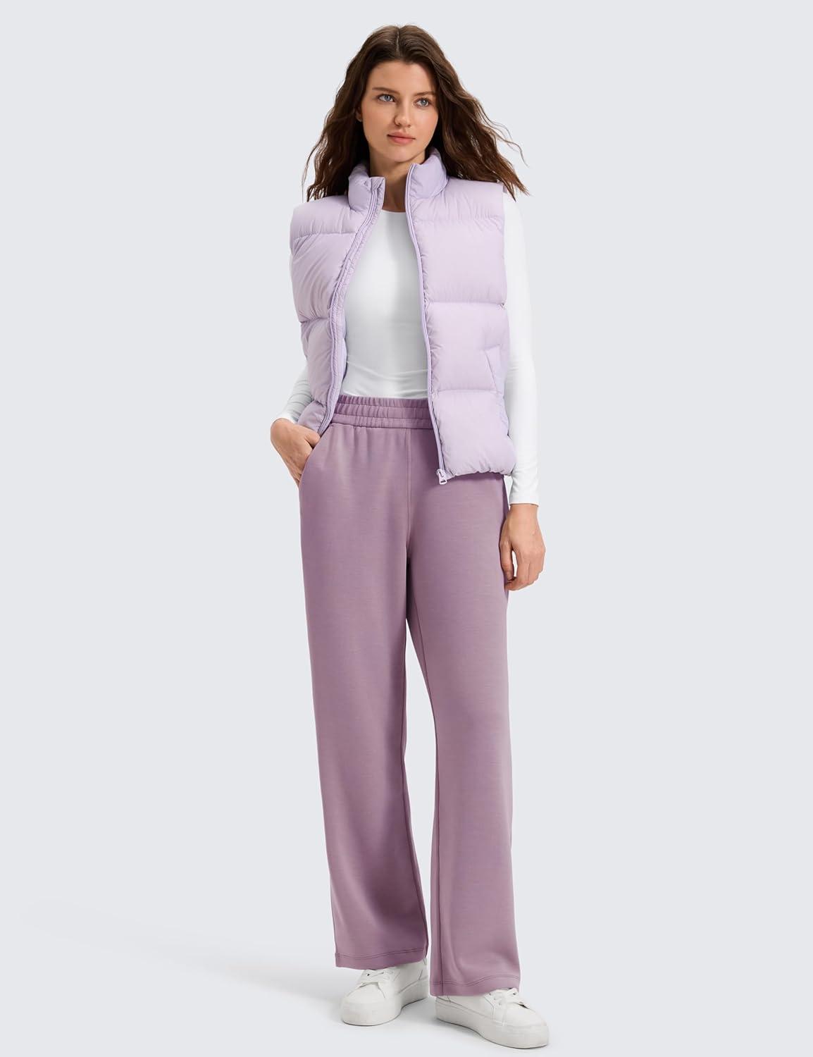 imageCRZ YOGA SoftAura Wide Leg Casual Sweatpants Women 29quot31quot Modal Lounge Travel Casual Pants with PocketsLight Lavender