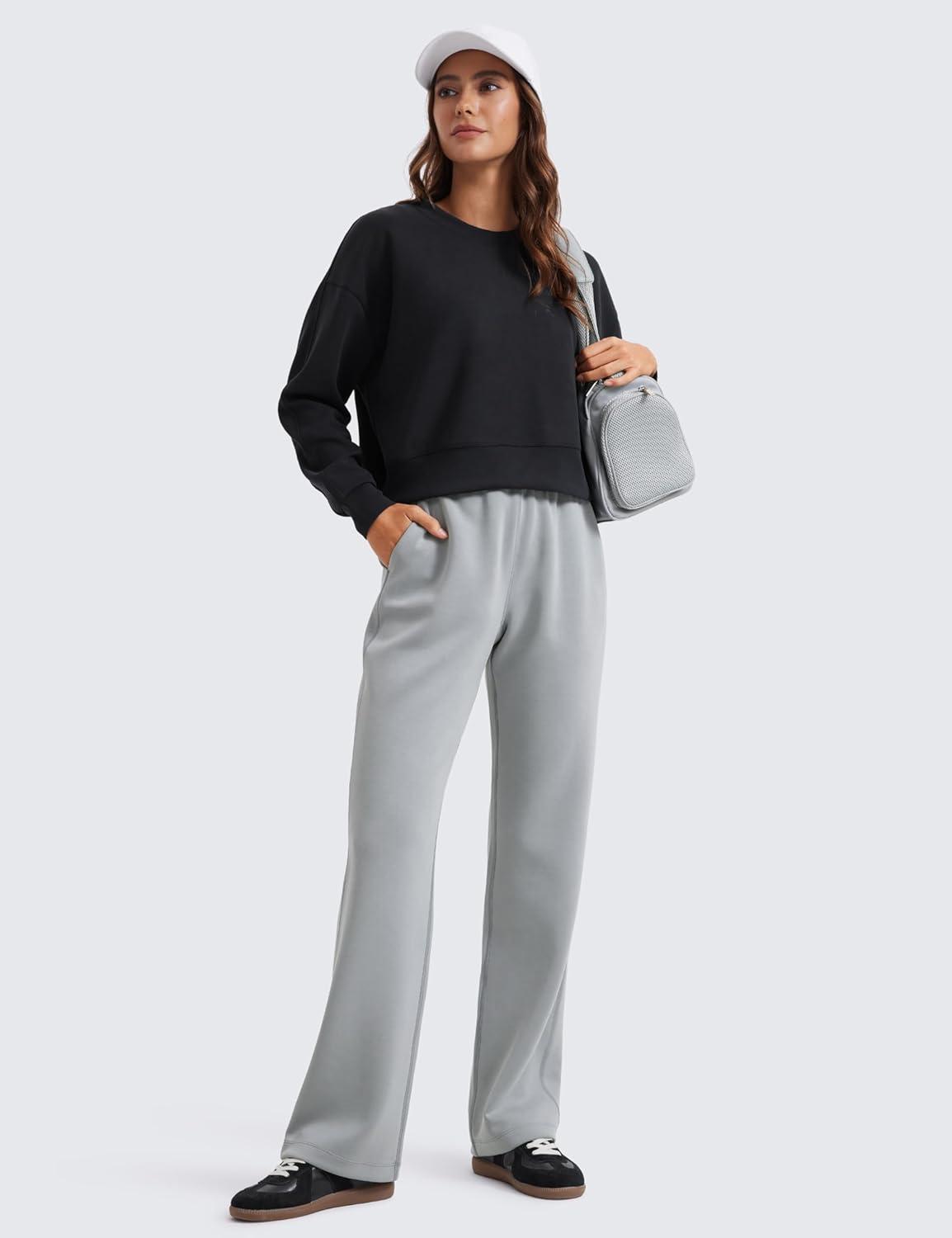 imageCRZ YOGA SoftAura Wide Leg Casual Sweatpants Women 29quot31quot Modal Lounge Travel Casual Pants with PocketsRhino Grey