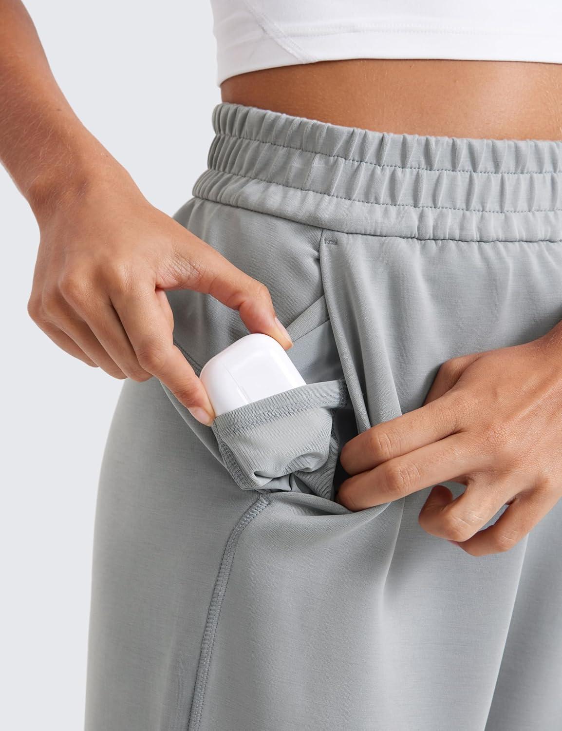 imageCRZ YOGA SoftAura Wide Leg Casual Sweatpants Women 29quot31quot Modal Lounge Travel Casual Pants with PocketsRhino Grey