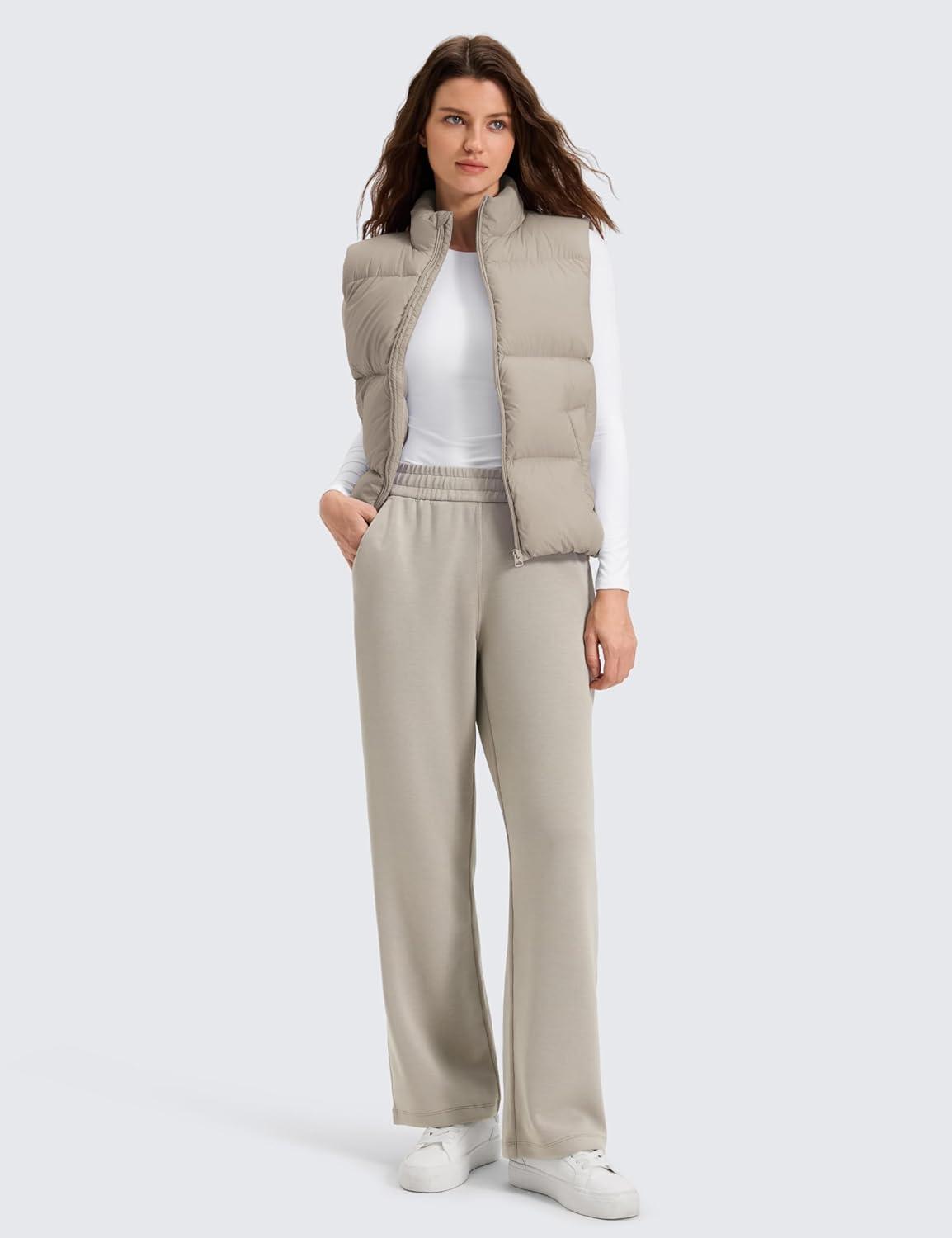 imageCRZ YOGA SoftAura Wide Leg Casual Sweatpants Women 29quot31quot Modal Lounge Travel Casual Pants with PocketsStone