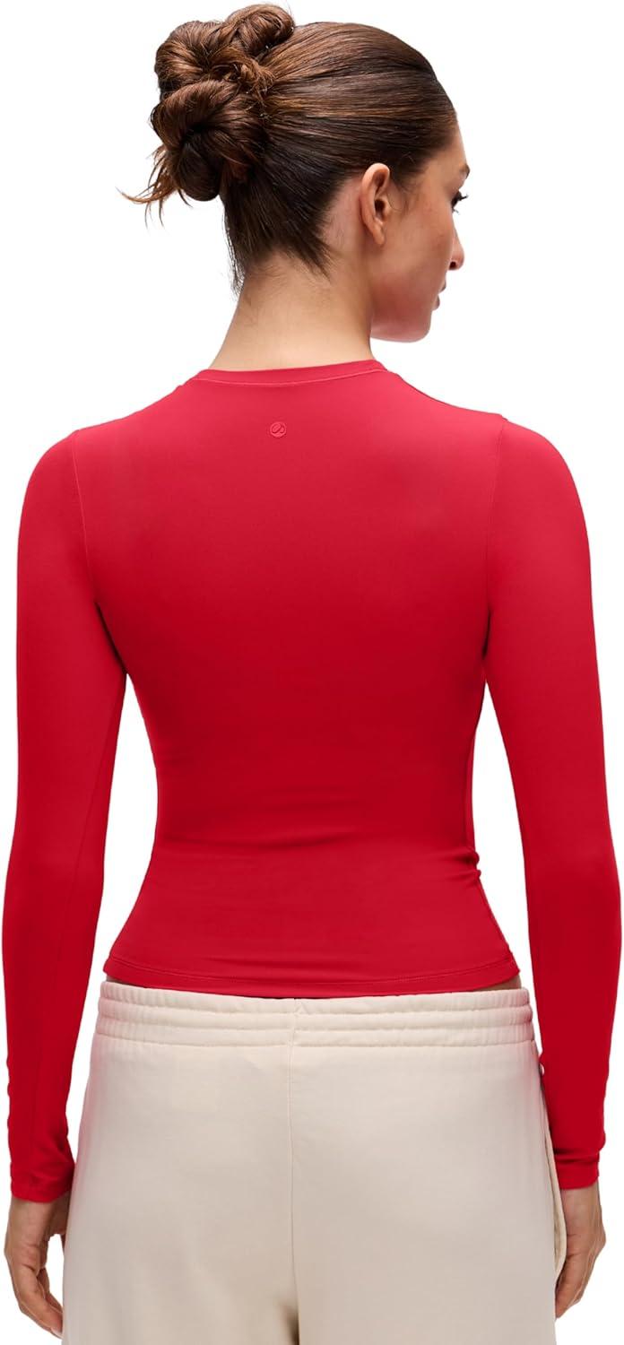 imageCRZ YOGA Softembrace Crewneck Long Sleeve Shirts for Women Casual Going Out Tops Soft Basic Fitted Tight Fall TShirtsAurora Red