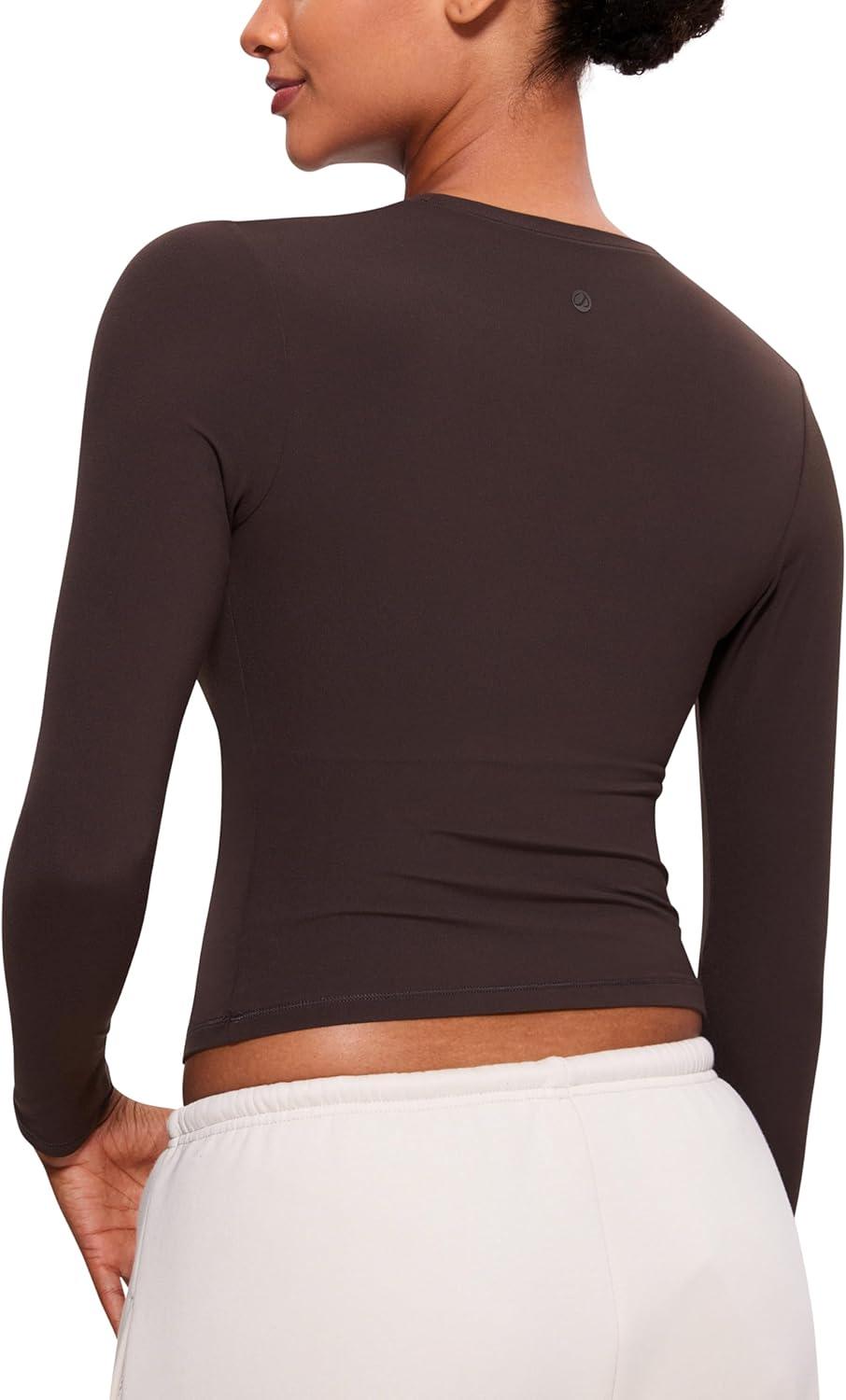 imageCRZ YOGA Softembrace Crewneck Long Sleeve Shirts for Women Casual Going Out Tops Soft Basic Fitted Tight Fall TShirtsHot Fudge Brown