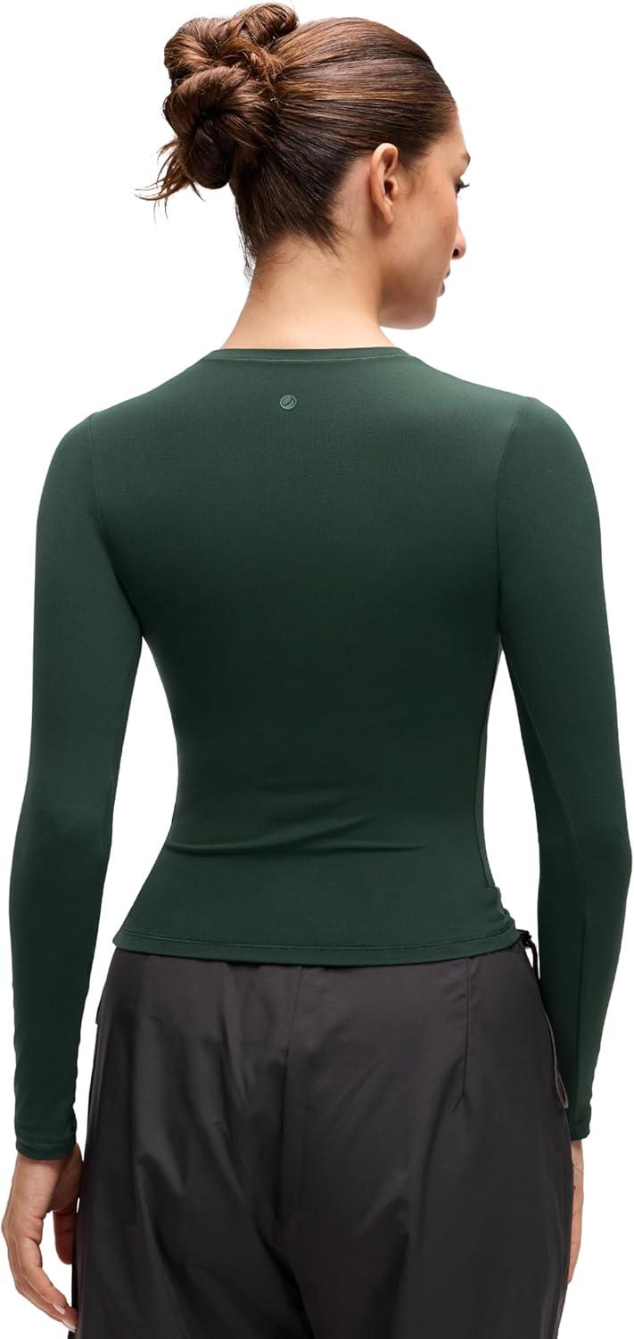 imageCRZ YOGA Softembrace Crewneck Long Sleeve Shirts for Women Casual Going Out Tops Soft Basic Fitted Tight Fall TShirtsLegend Green