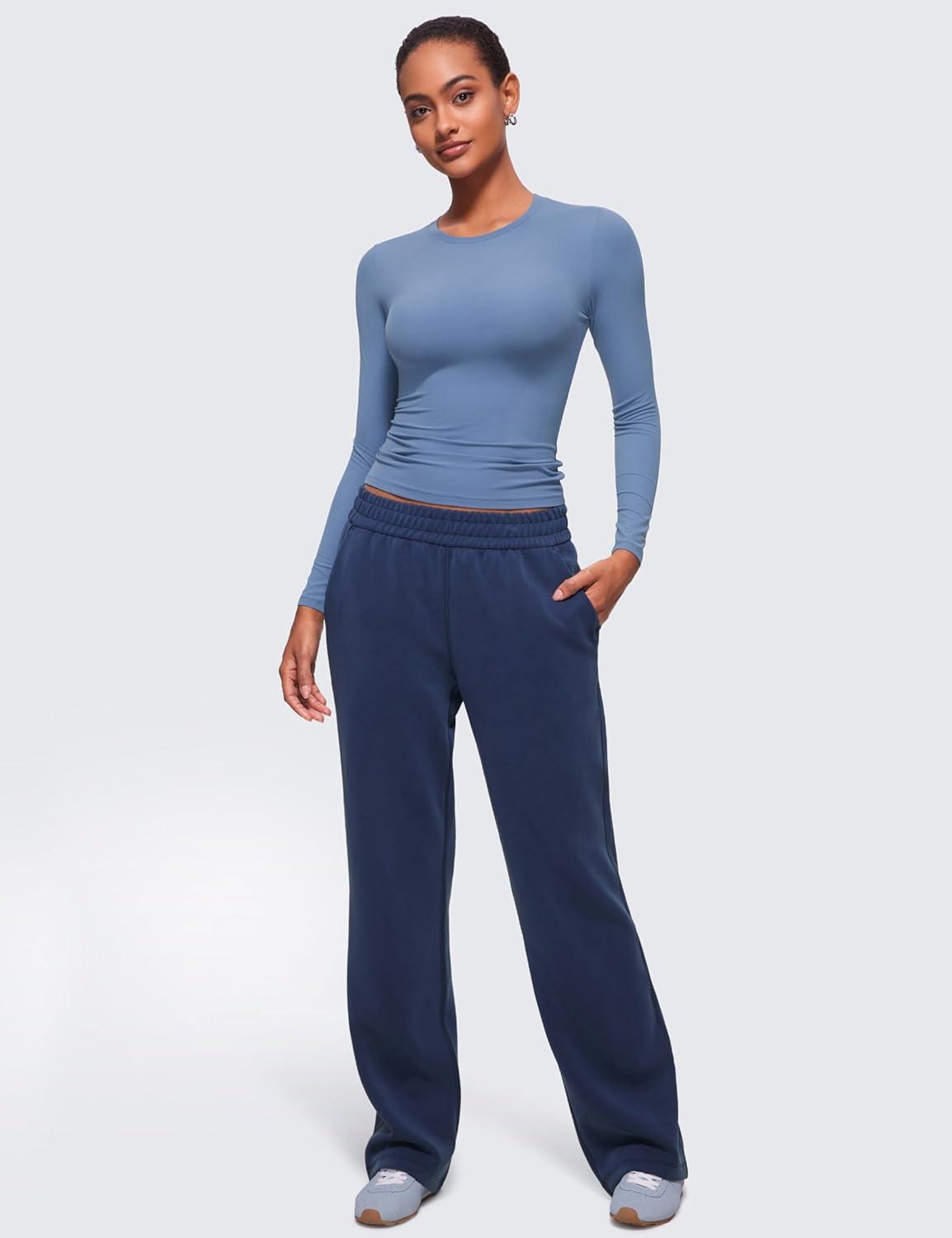 imageCRZ YOGA Softembrace Crewneck Long Sleeve Shirts for Women Casual Going Out Tops Soft Basic Fitted Tight Fall TShirtsOasis Blue