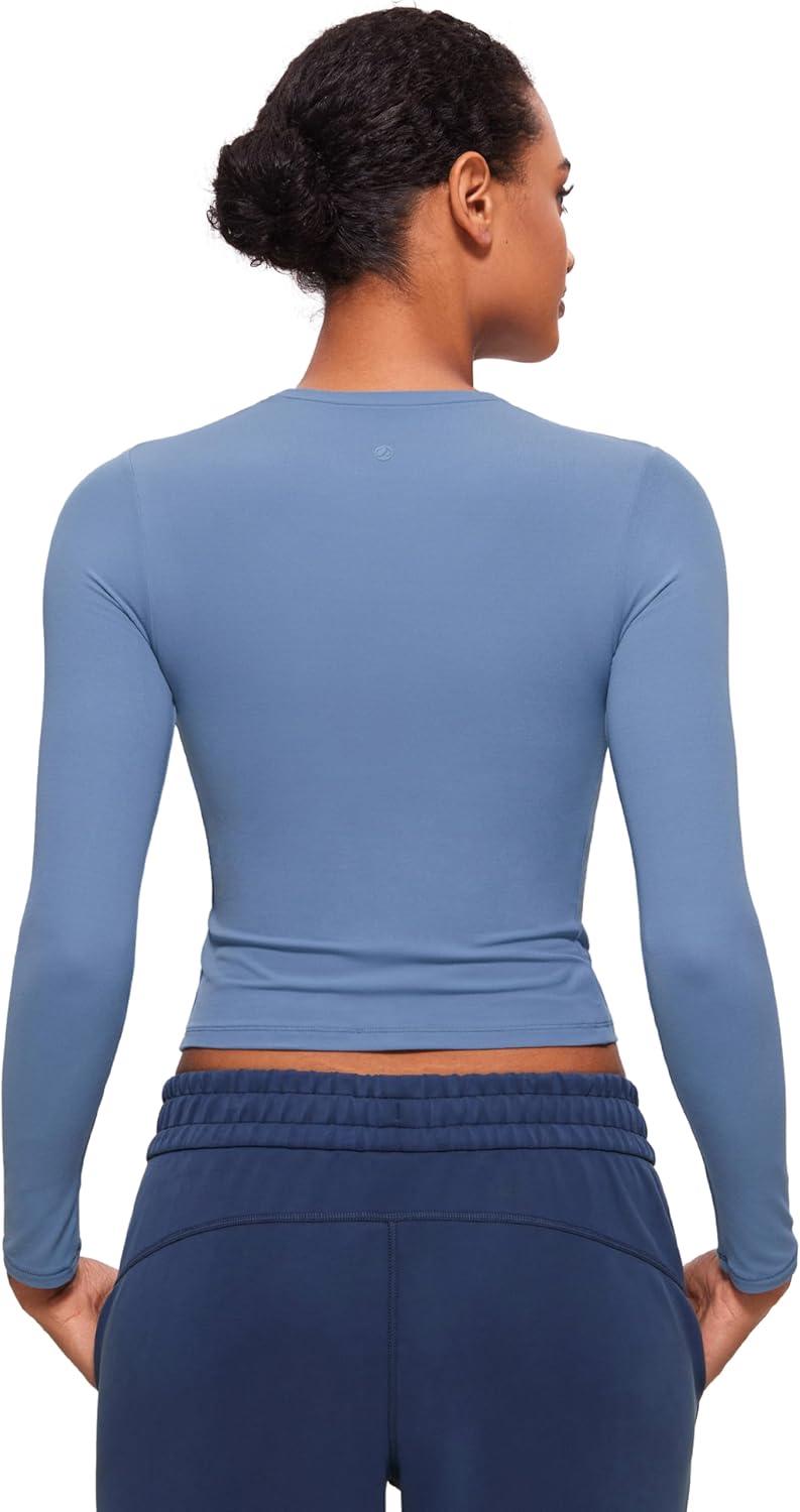 imageCRZ YOGA Softembrace Crewneck Long Sleeve Shirts for Women Casual Going Out Tops Soft Basic Fitted Tight Fall TShirtsOasis Blue
