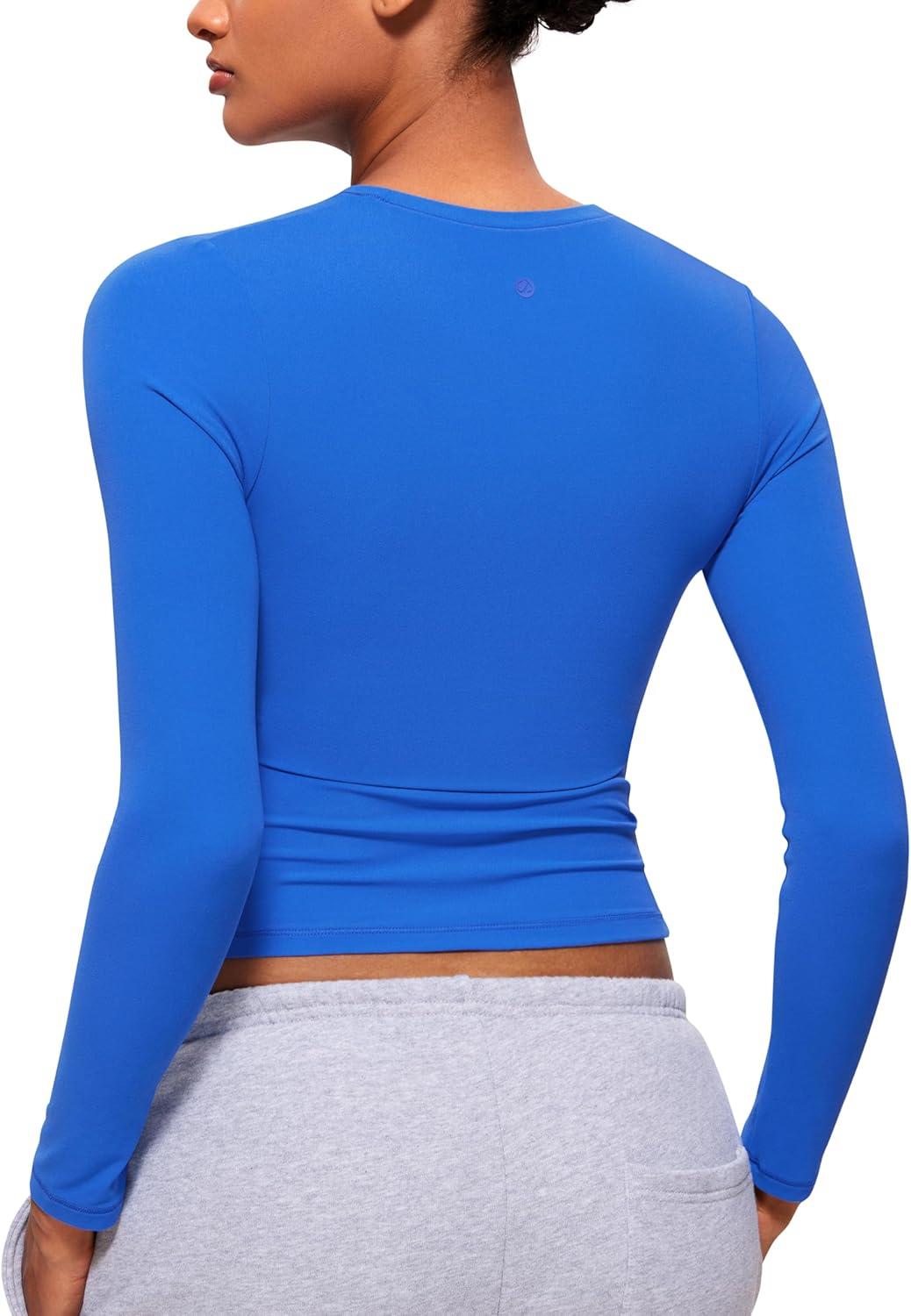 imageCRZ YOGA Softembrace Crewneck Long Sleeve Shirts for Women Casual Going Out Tops Soft Basic Fitted Tight Fall TShirtsSparkle Blue