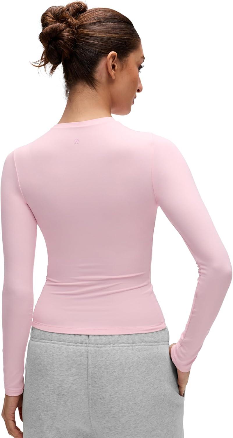 imageCRZ YOGA Softembrace Crewneck Long Sleeve Shirts for Women Casual Going Out Tops Soft Basic Fitted Tight Fall TShirtsStrawberry Pink