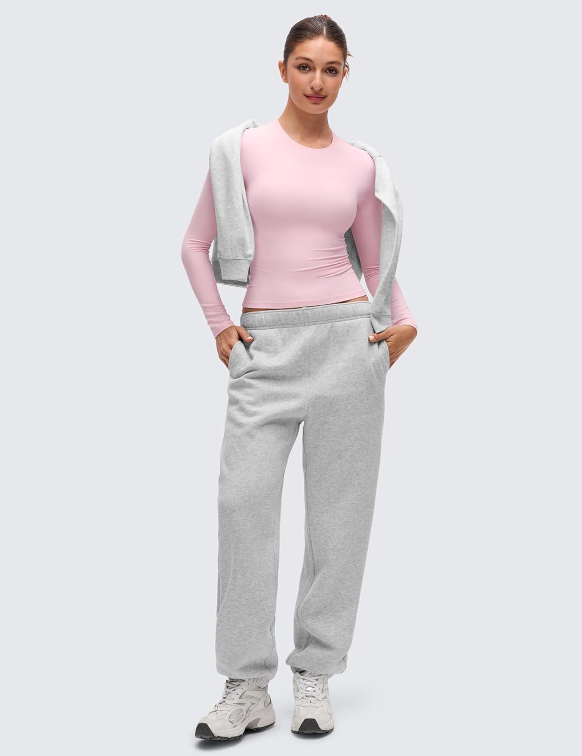 imageCRZ YOGA Softembrace Crewneck Long Sleeve Shirts for Women Casual Going Out Tops Soft Basic Fitted Tight Fall TShirtsStrawberry Pink