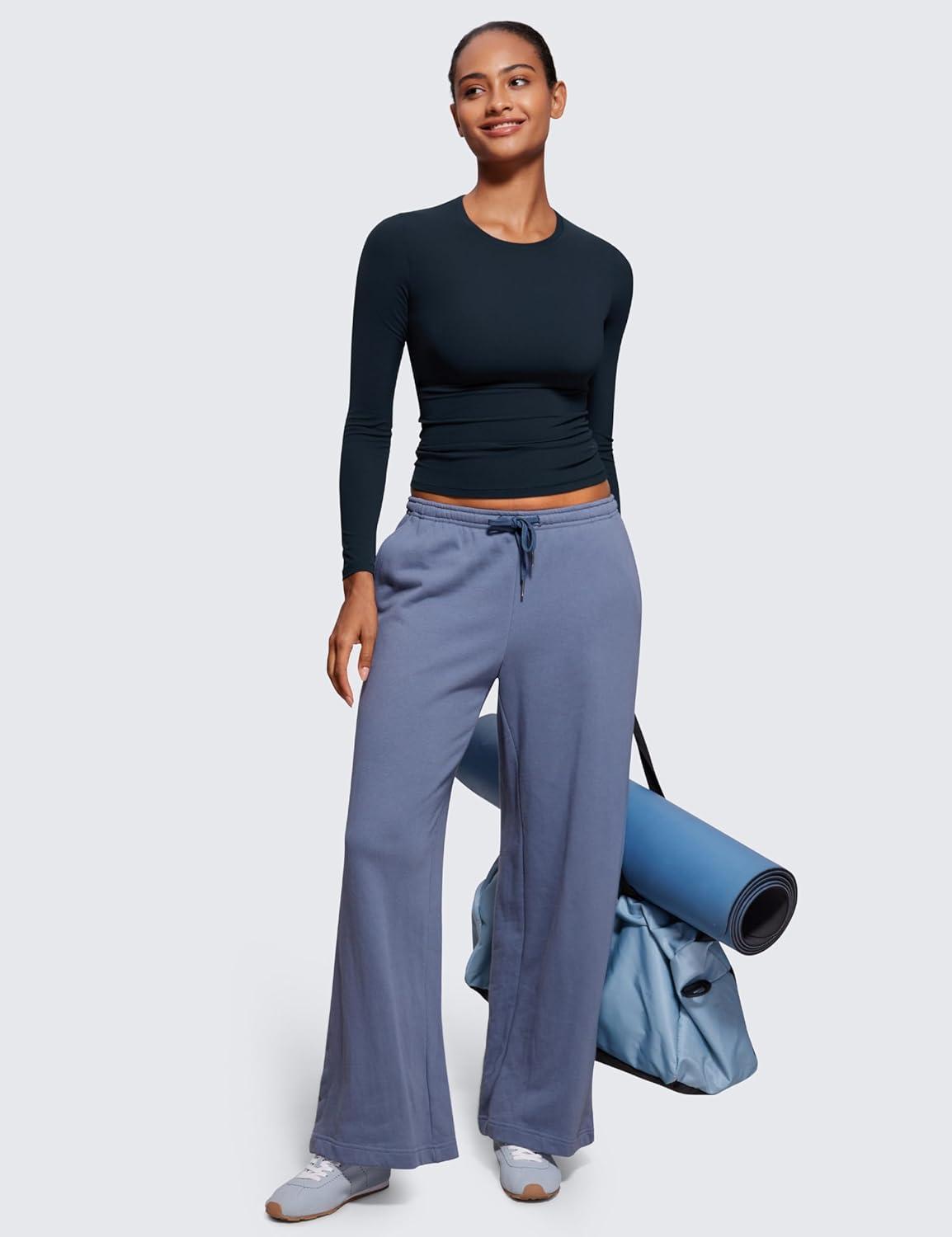 imageCRZ YOGA Softembrace Crewneck Long Sleeve Shirts for Women Casual Going Out Tops Soft Basic Fitted Tight Fall TShirtsTrue Navy
