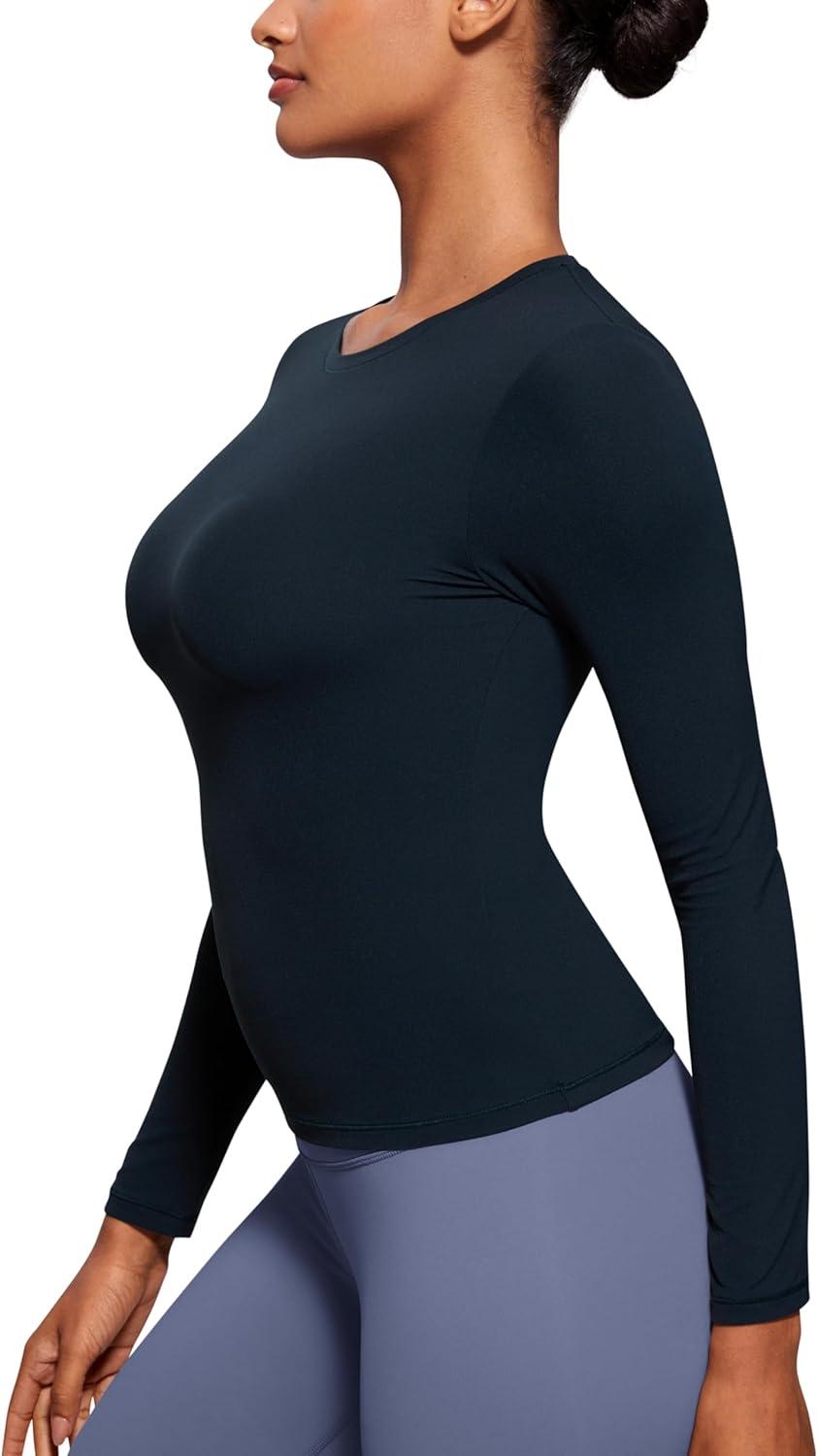 imageCRZ YOGA Softembrace Crewneck Long Sleeve Shirts for Women Casual Going Out Tops Soft Basic Fitted Tight Fall TShirtsTrue Navy