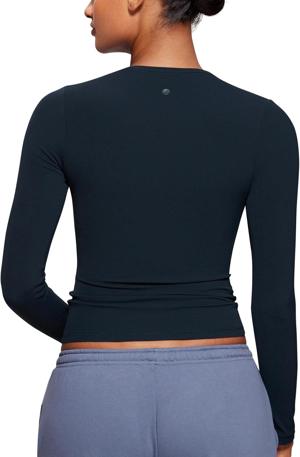 imageCRZ YOGA Softembrace Crewneck Long Sleeve Shirts for Women Casual Going Out Tops Soft Basic Fitted Tight Fall TShirtsTrue Navy