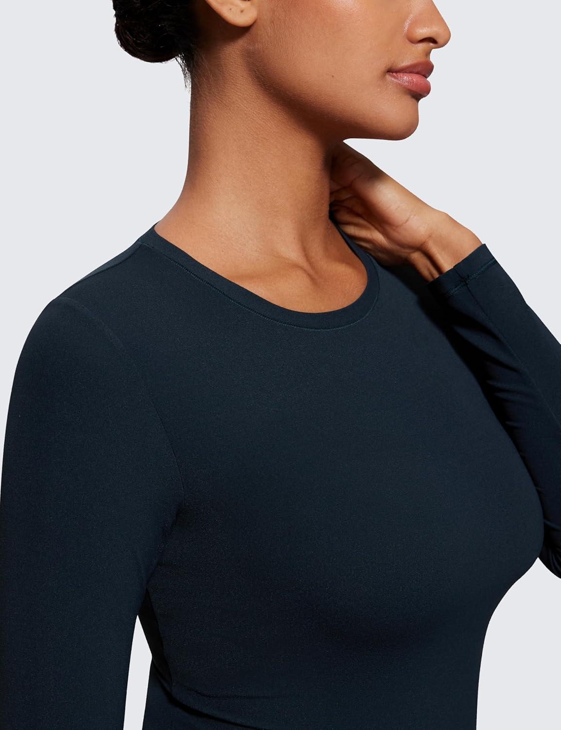 imageCRZ YOGA Softembrace Crewneck Long Sleeve Shirts for Women Casual Going Out Tops Soft Basic Fitted Tight Fall TShirtsTrue Navy
