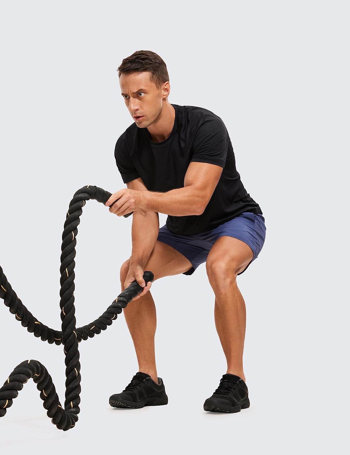 imageCRZ YOGA Texture Workout Shirts for Men Lightweight Crewneck Running Athletic TShirts Short Sleeve Gym TopsBlack