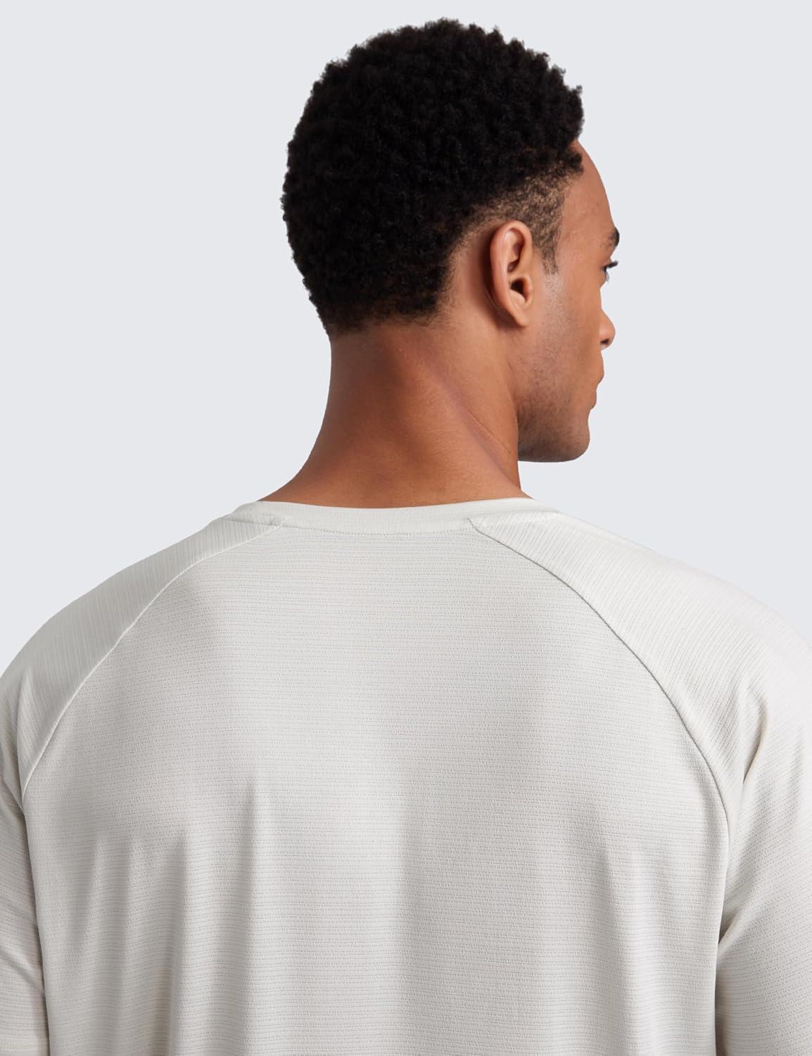 imageCRZ YOGA Texture Workout Shirts for Men Lightweight Crewneck Running Athletic TShirts Short Sleeve Gym TopsMilky White