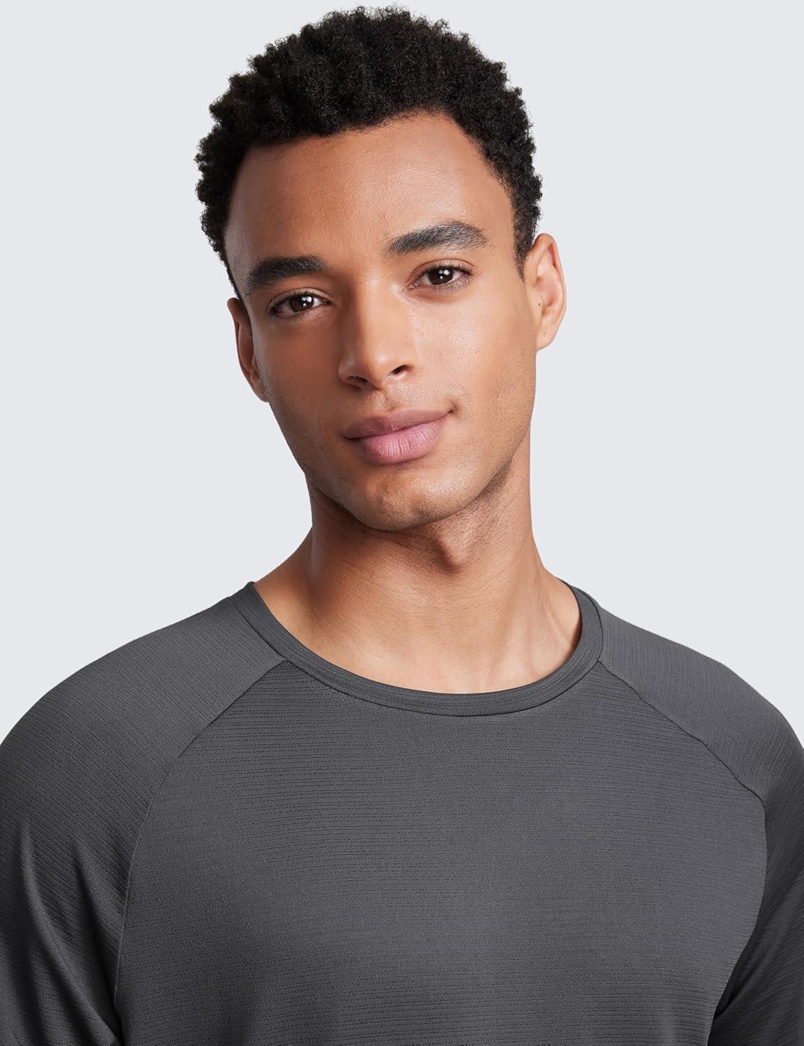 imageCRZ YOGA Texture Workout Shirts for Men Lightweight Crewneck Running Athletic TShirts Short Sleeve Gym TopsMysterious Grey